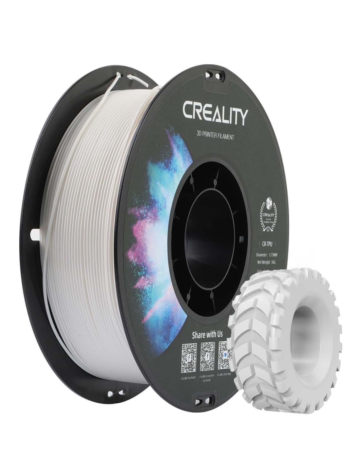 Creality TPU Filament 1.75mm, 3D Printing Filament, High Hardness & Resilience, Soft Adhesive Material, Elastic, 1kg(2.2lbs) 95A