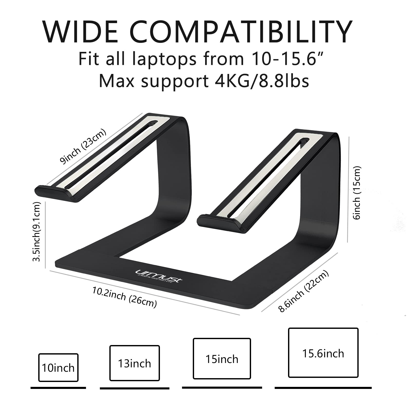 Urmust Laptop Stand For Desk Aluminum Computer Stand For Laptop Riser Holder Notebook Stand Compatible With Macbook Air Pro, Del