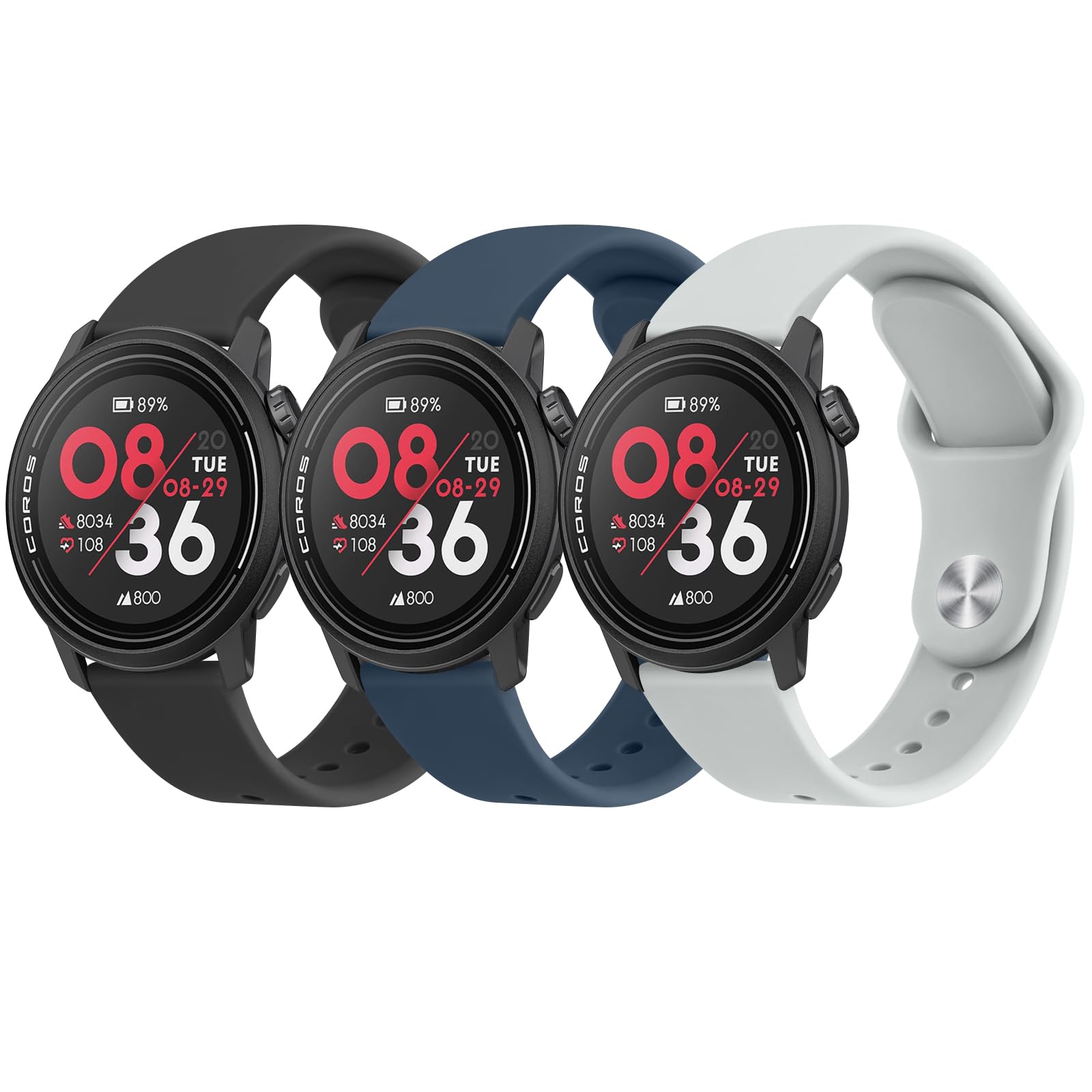 Meliya Bands For Coros Pace 3 / Apex Pro Smart Watch Bands, 22Mm Soft Silicone Sport Strap Replacement Band (Black+Navy Blue+Gra