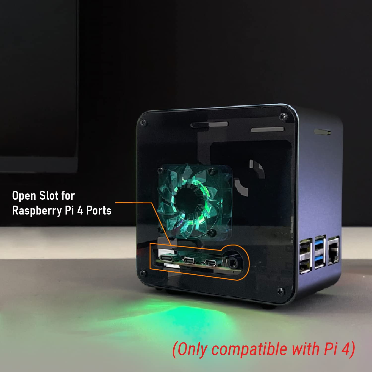 Electrocookie Raspberry Pi 4 Case, Aluminum Mini Tower Case With Cooling Fan And Color Changing Ambient Light (Matte Black & Dar