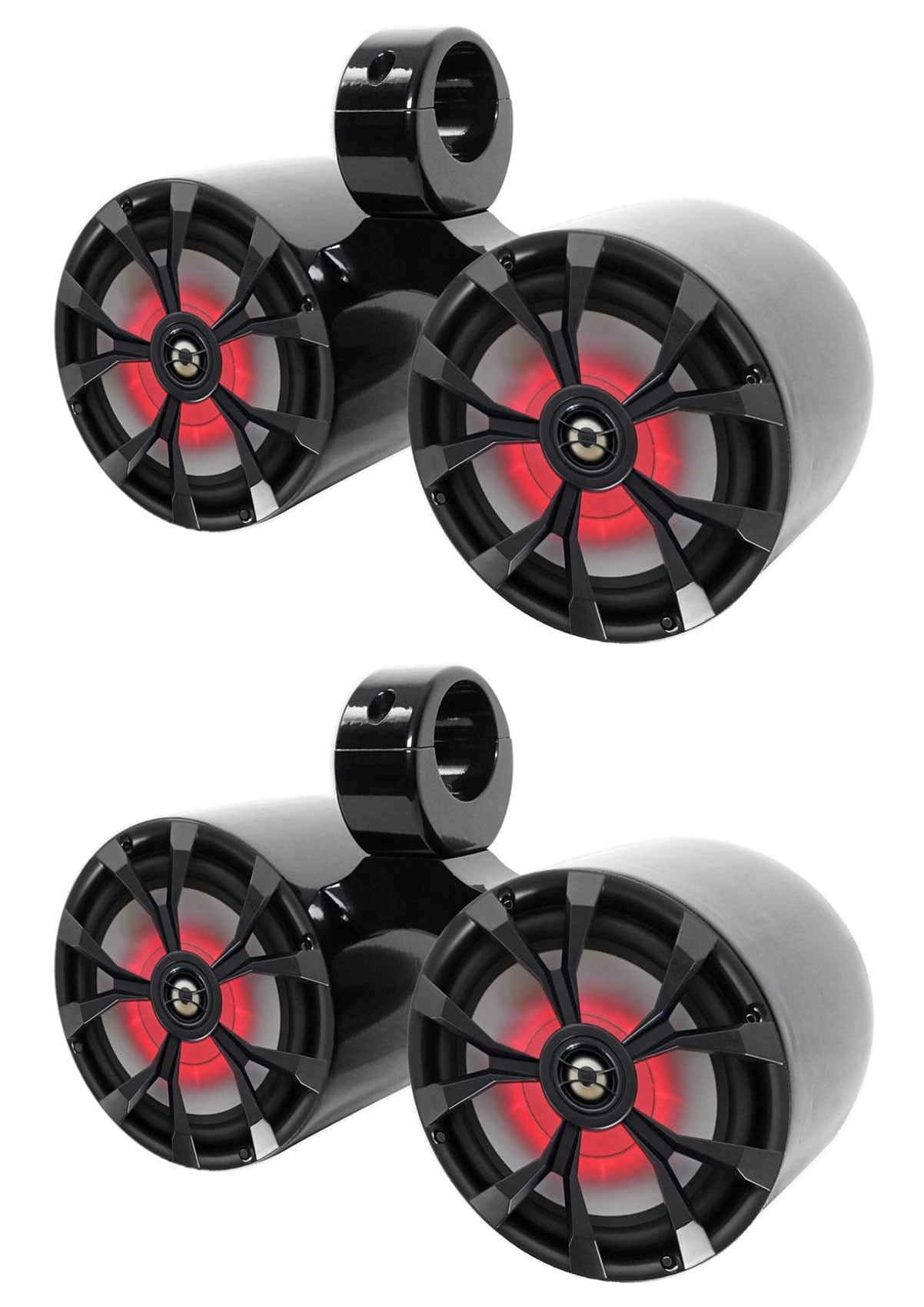 Rockville RKL80MB Bundle: (4) 8 in 900-Watt Marine 2-Way LED Tower Speakers Black, (2) DMAC80B Dual 7.7 in Black Aluminum Wakebo