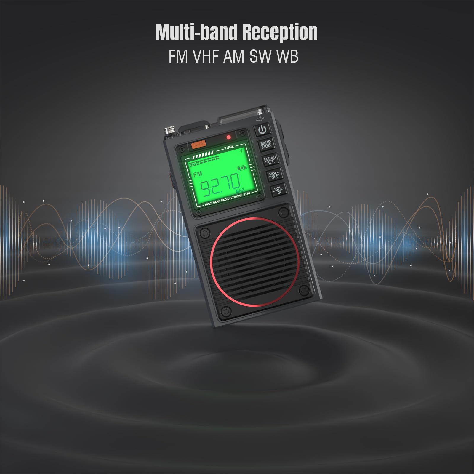 Raddy Rf75A App Control Shortwave Radio, Portable Am/Fm/Vhf/Sw/Wb Weather Radio, Pocket Radio Rechargeable W/ 9.85 Ft Wire Anten
