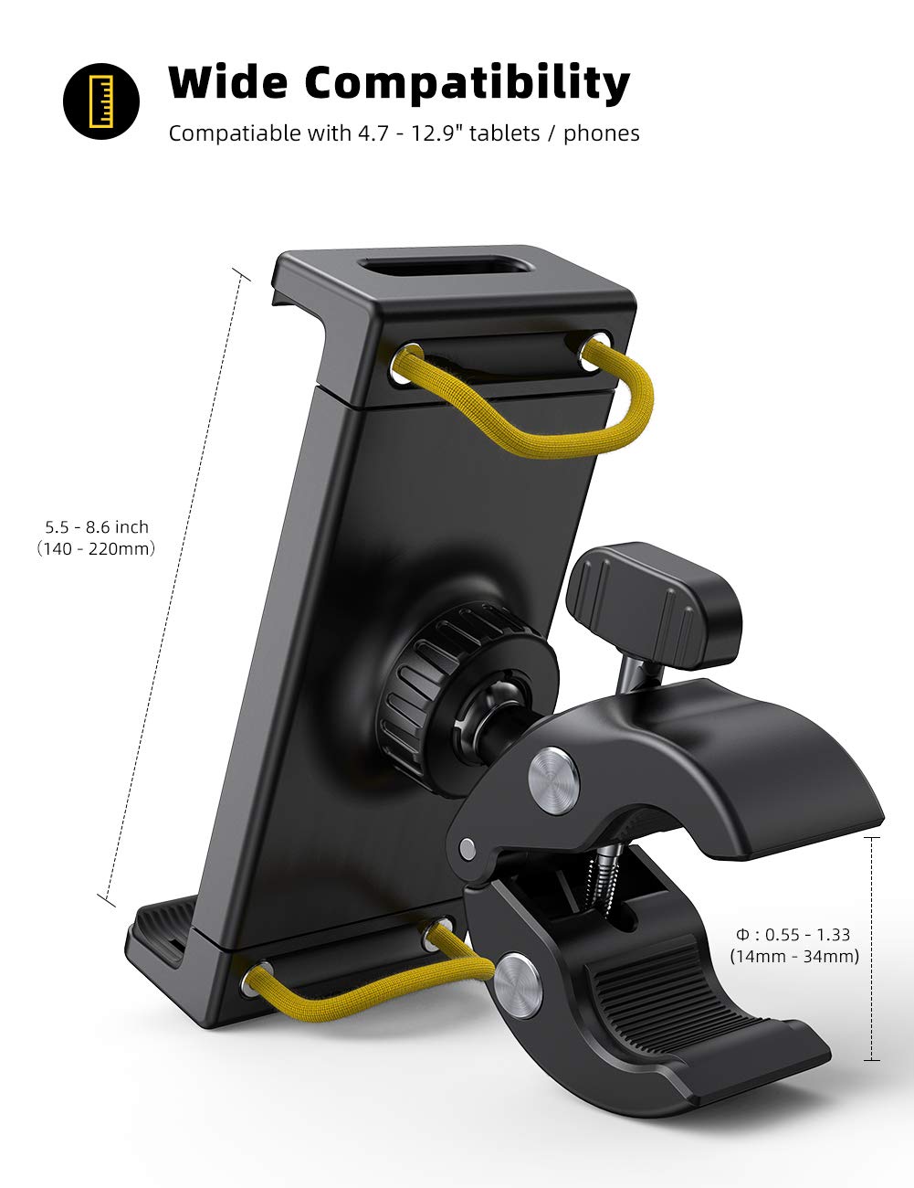 Lamicall Tablet Holder for Spin Bike   Tablet Mount Clamp for Indoor Bike Peloton, Treadmill, Exercise Bicycle Clamp for iPad Pro/Air/Mini and 4.7 12.9' Tablet