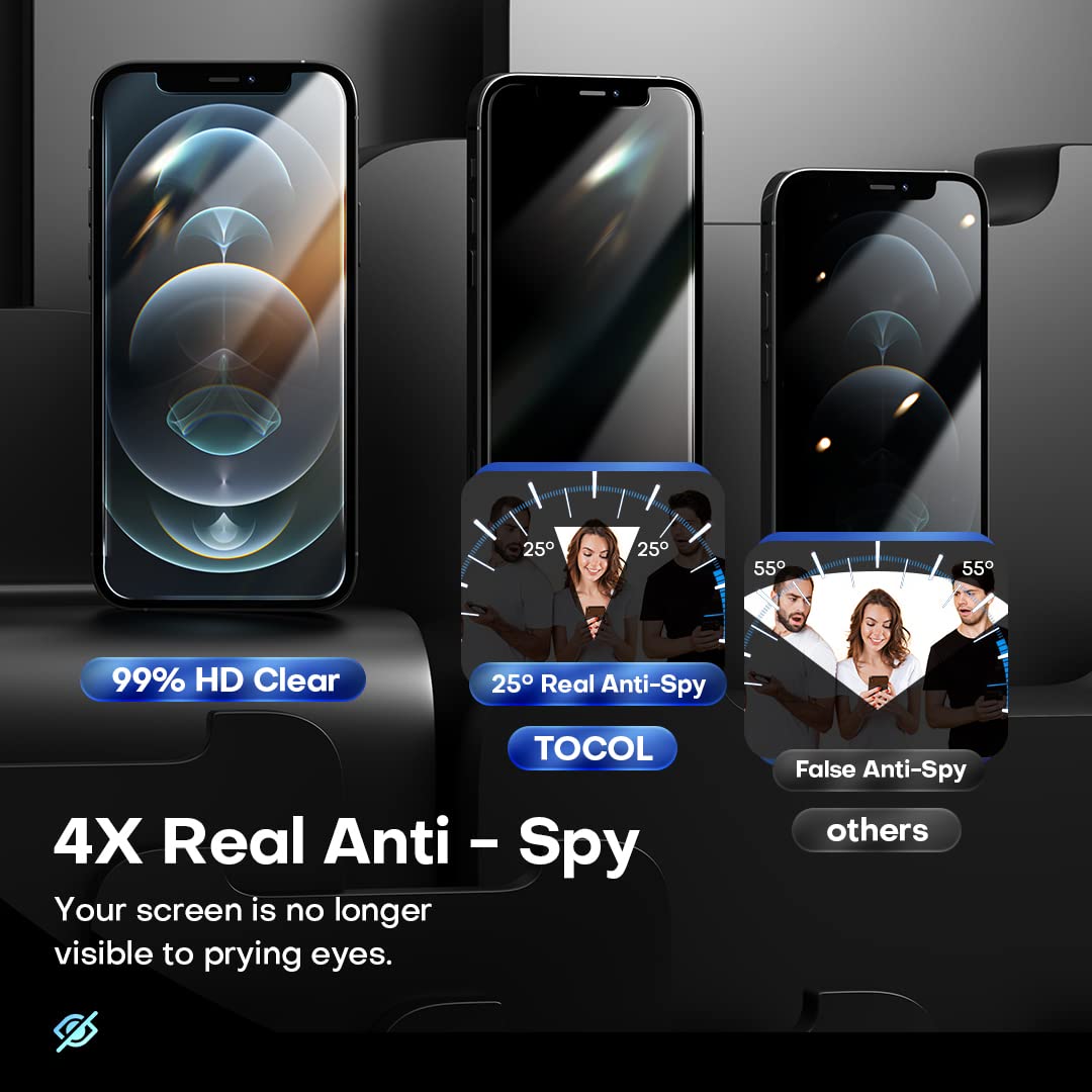 Tocol 4 Pack Compatible For Iphone 12 Pro (Not For Iphone 12)   2 Pack Privacy Tempered Glass Screen Protector And 2 Pack Glass