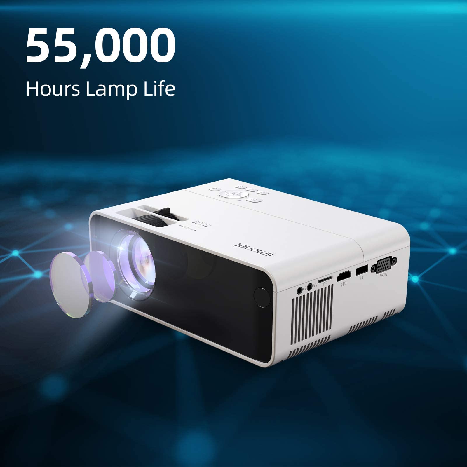 Movie Projector, Smonet 1080P Hd Projector 7500L Home Projector Video Tv Projector Mini Portable Led Projector Outdoor Indoor Wa