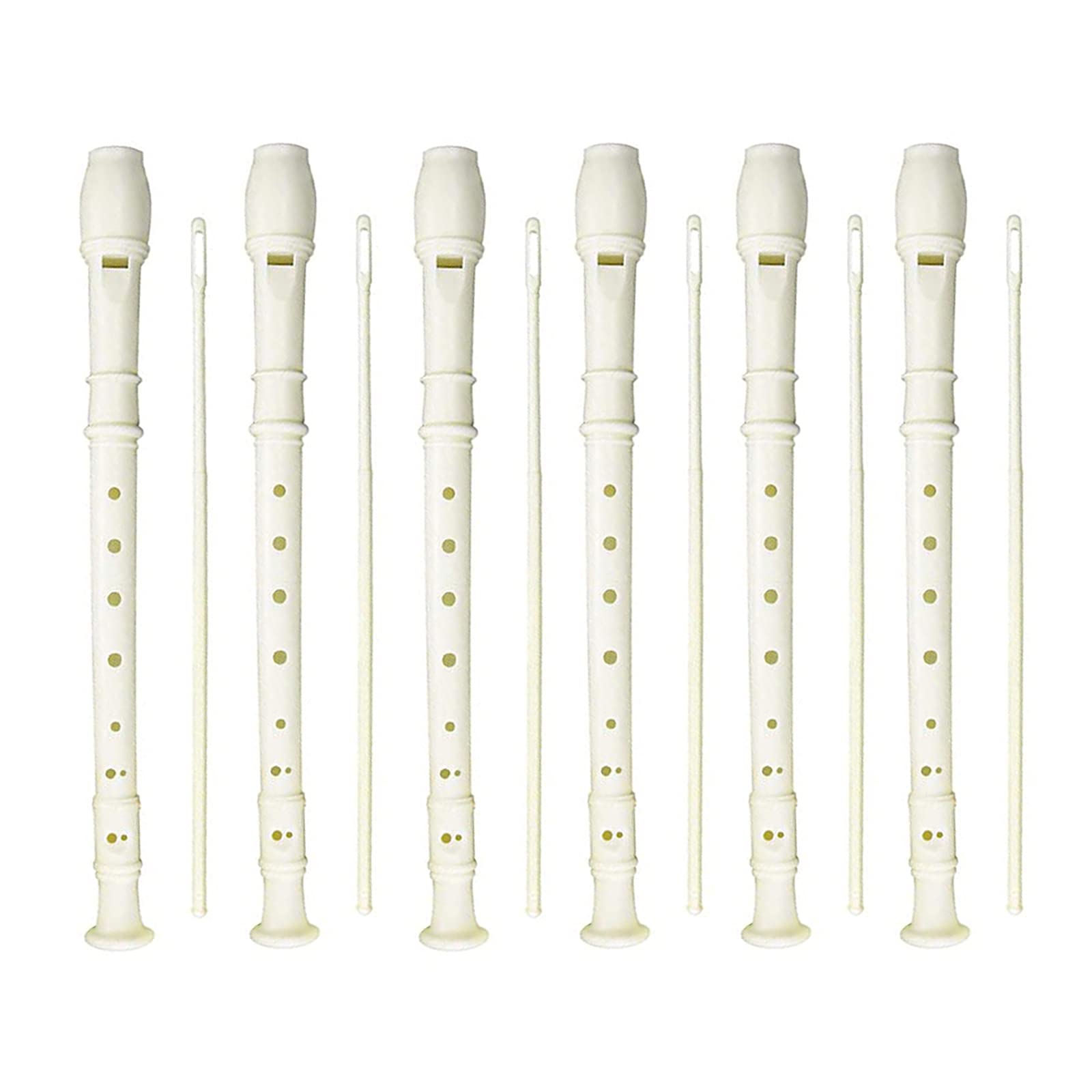 6 Pack 8 Hole Soprano Recorders Descant Flute With Cleaning Rod German Style For Beginner Graduation Or Back To School Gift (Whi