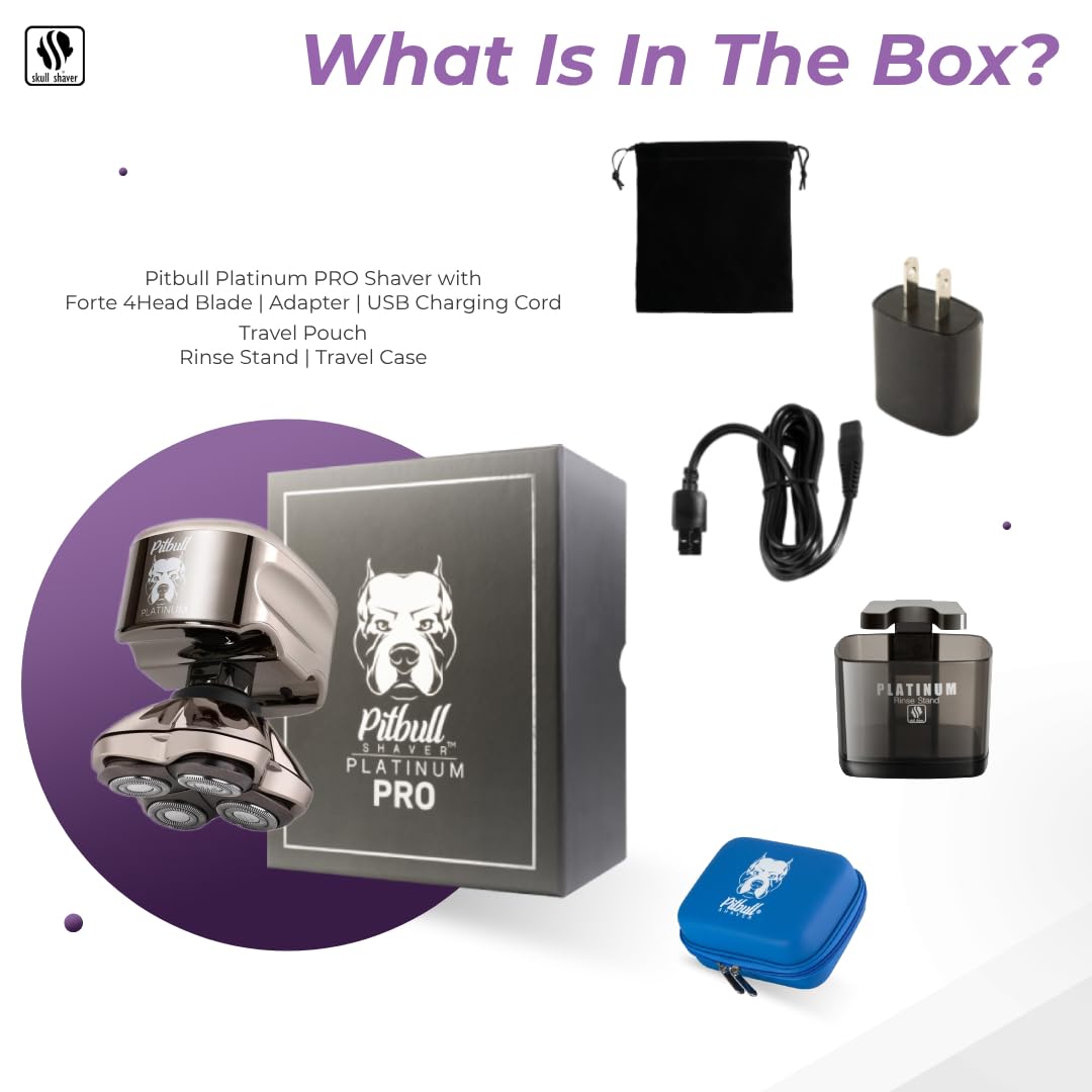 Skull Shaver Pitbull Platinum Pro:Head Shaver For Men   Bald Head Shavers With Wet/Dry Technology, Ergonomic Design, Travel Lock