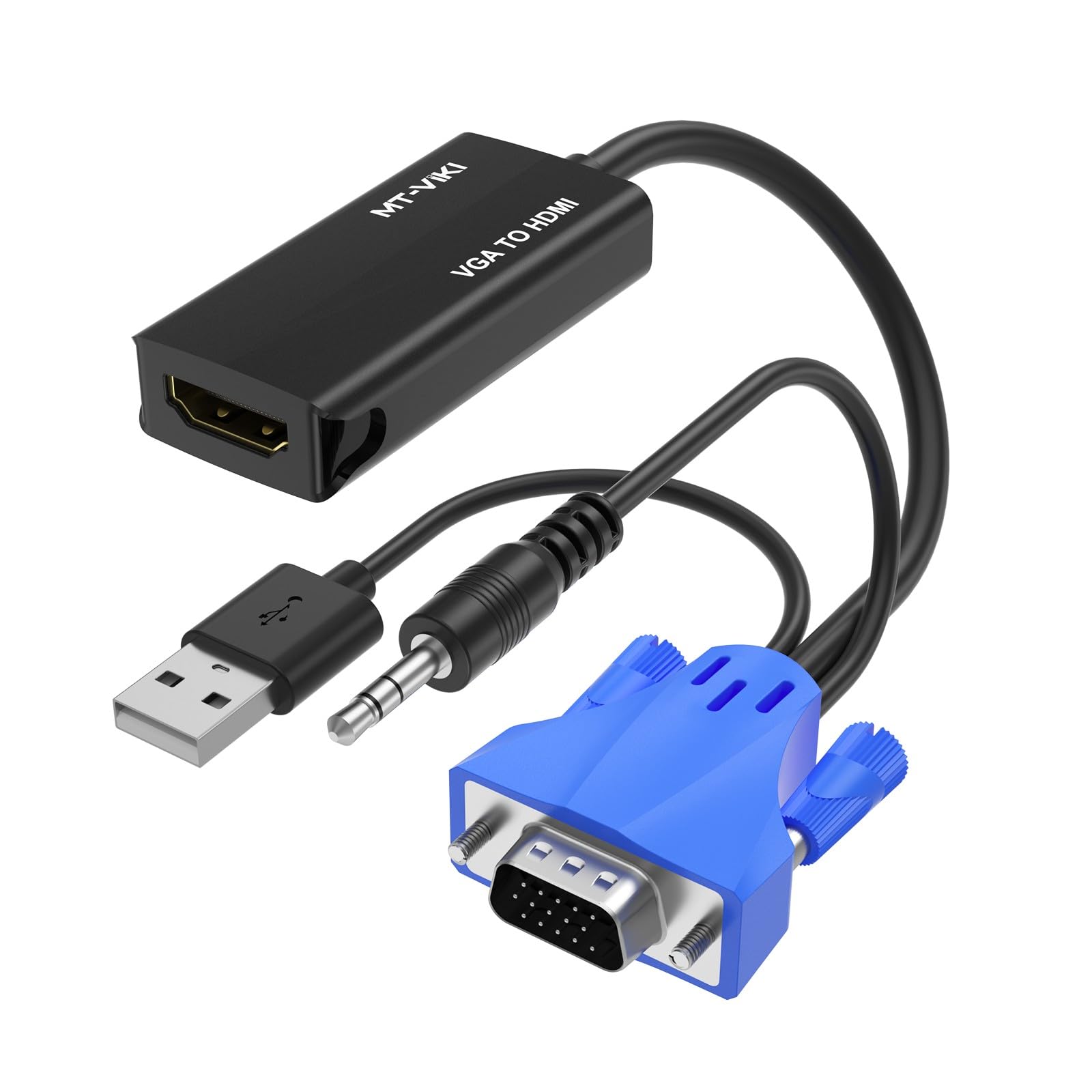 MT-VIKI VGA to HDMI Adapter, 1080P Converter with Audio+USB Power from VGA Computer/Laptop to HDMI TV/Monitor, Male to Female (1