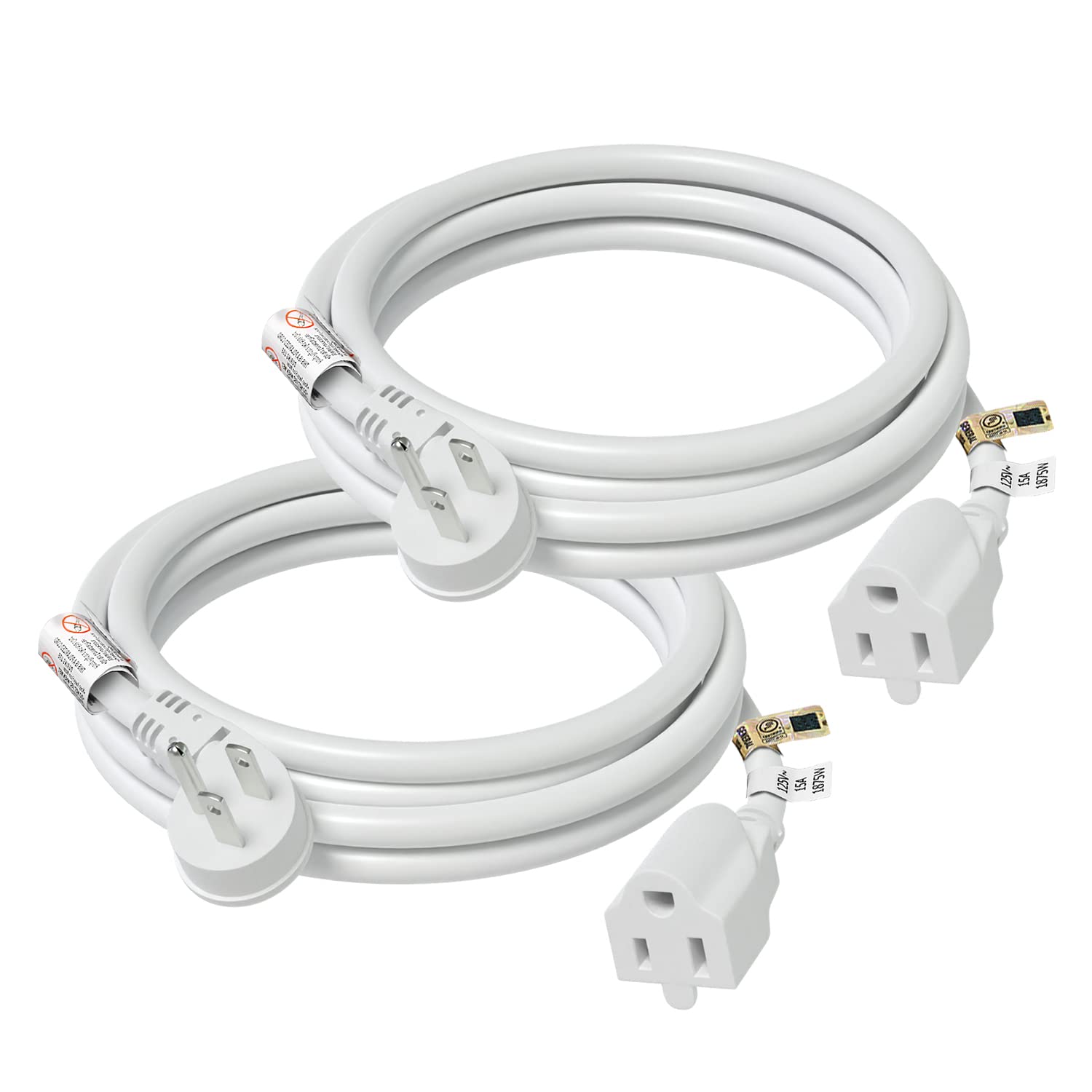 Firmerst 1875W 15A Flat Plug Extension Cord 6 Feet 14 Awg White Pack Of 2