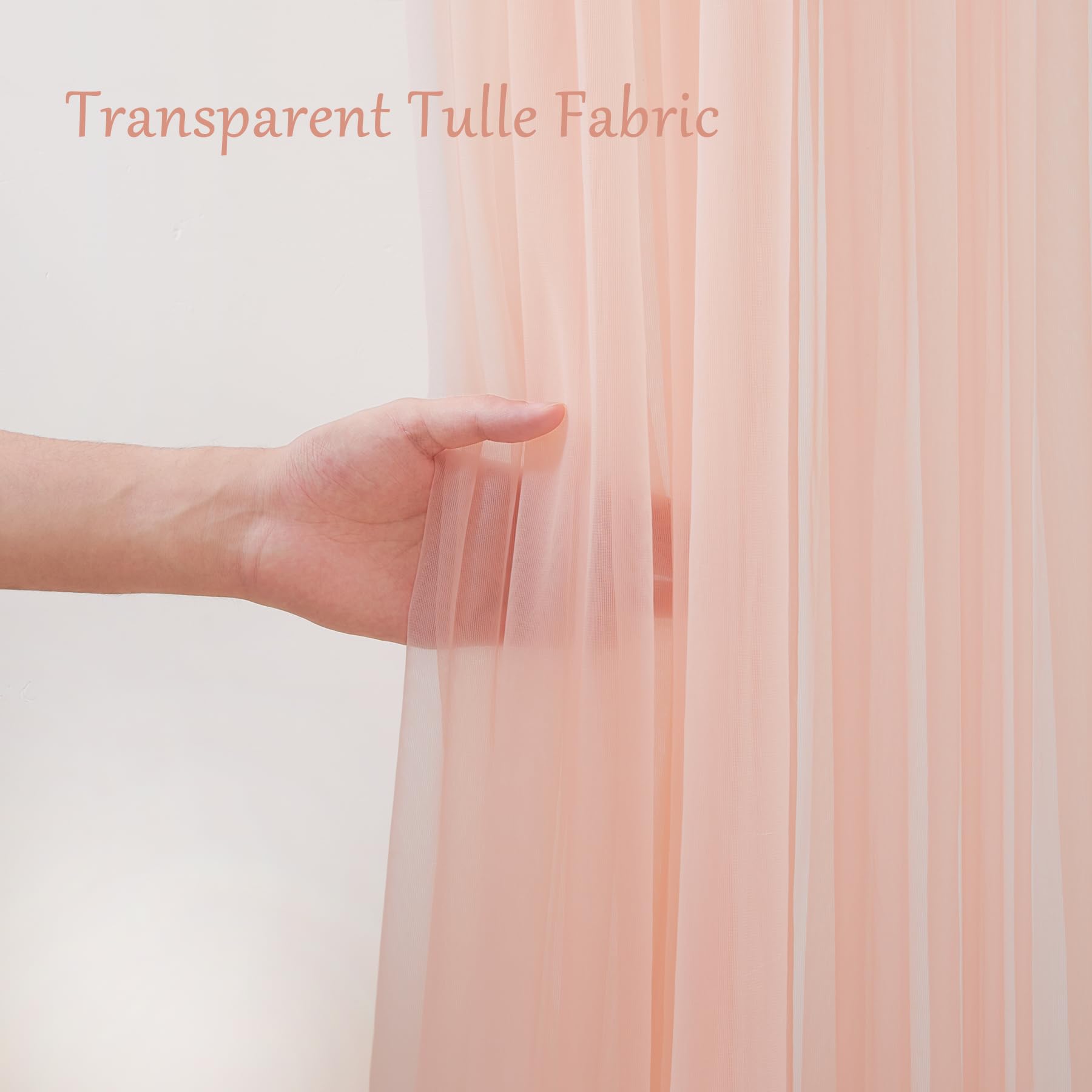 10X10Ft Peach Tulle Backdrop Curtain With Lights String For Parites, Sheer Backdrop Curtains For Wedding Baby Shower Birthday Pa