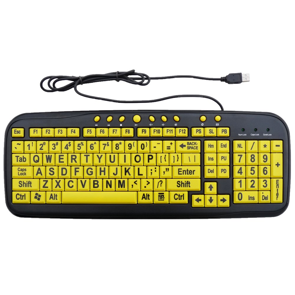 Large Print Yellow Keys USB Keyboard for Low Vision By DSI