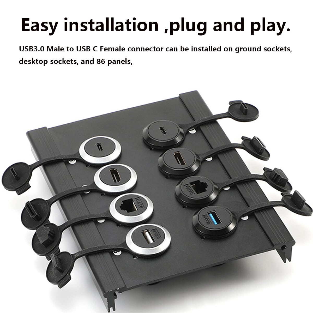 Penglin 2Pcs Usb 3.0 To Usb-C Panel Mount Connector, Usb Male To Type C Female Adapter Connector, Usb Mounting Socket Converter