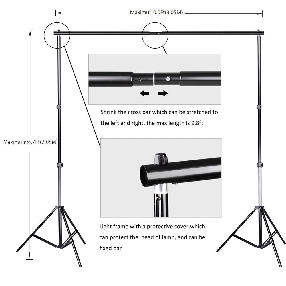 Hyj Inc Photo Video Studio 10 Ft Adjustable Background Stand Backdrop Support System Kit With Photography Background Holder Carr