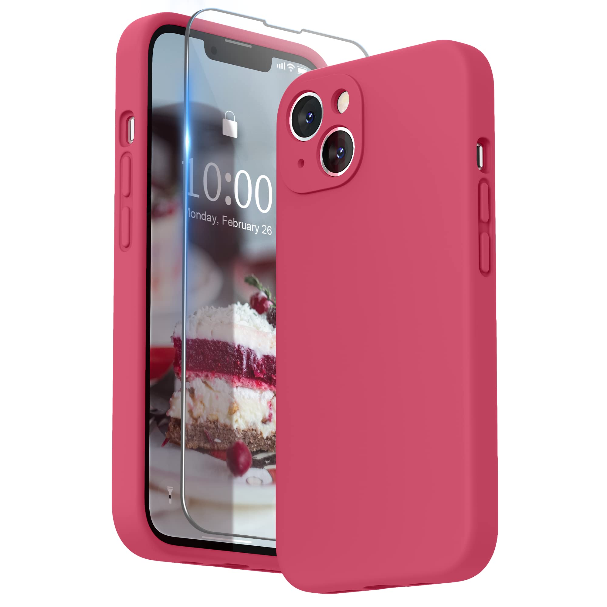 Surphy Compatible With Iphone 13 Case With Screen Protector, (Camera Protection + Soft Microfiber Lining) Liquid Silicone Phone