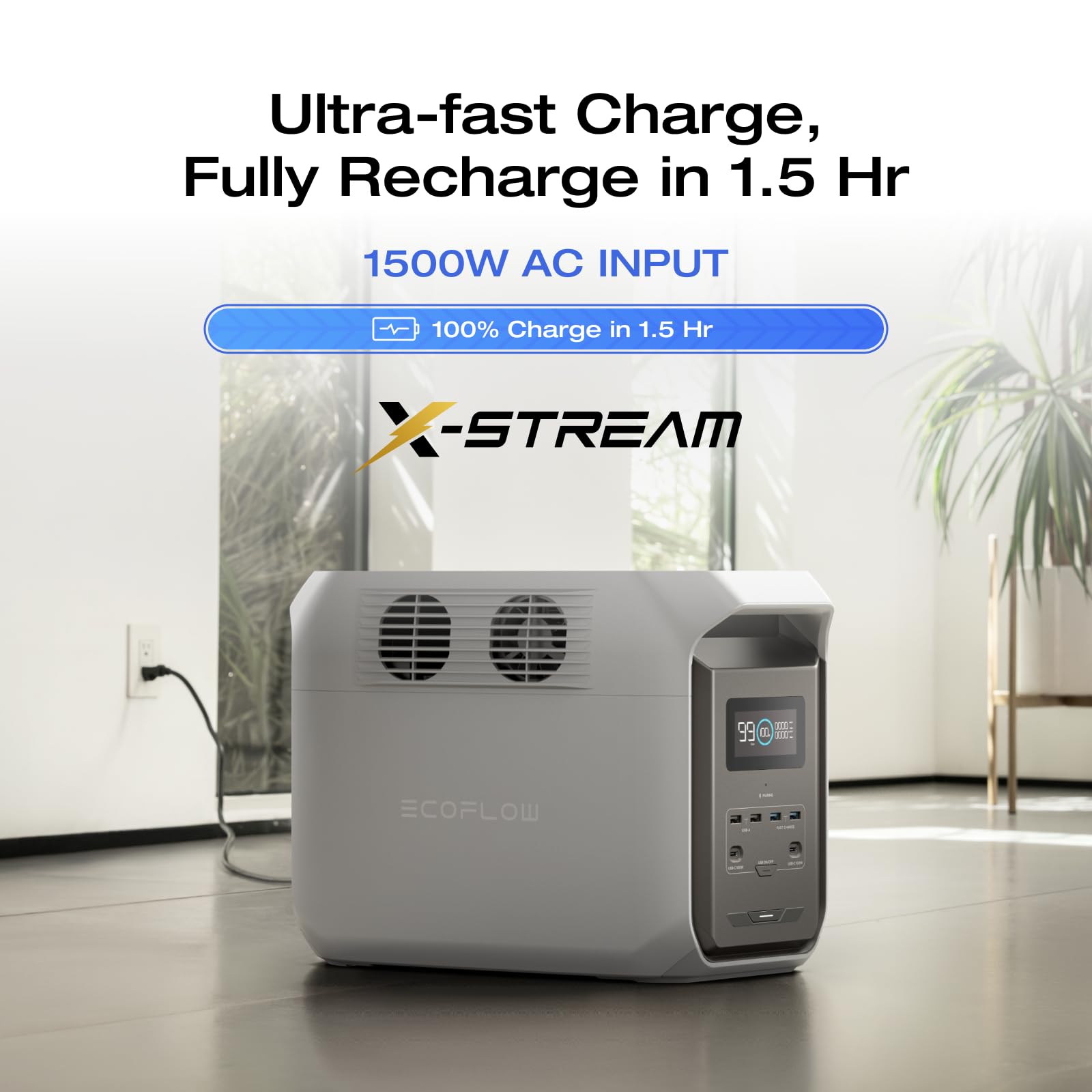 Ef Ecoflow Portable Power Station Delta 3 1500, 1536Wh Lifepo4 Battery Power Station, 6X1800W (X-Boost 2200W) Ac Outputs, Ultra-