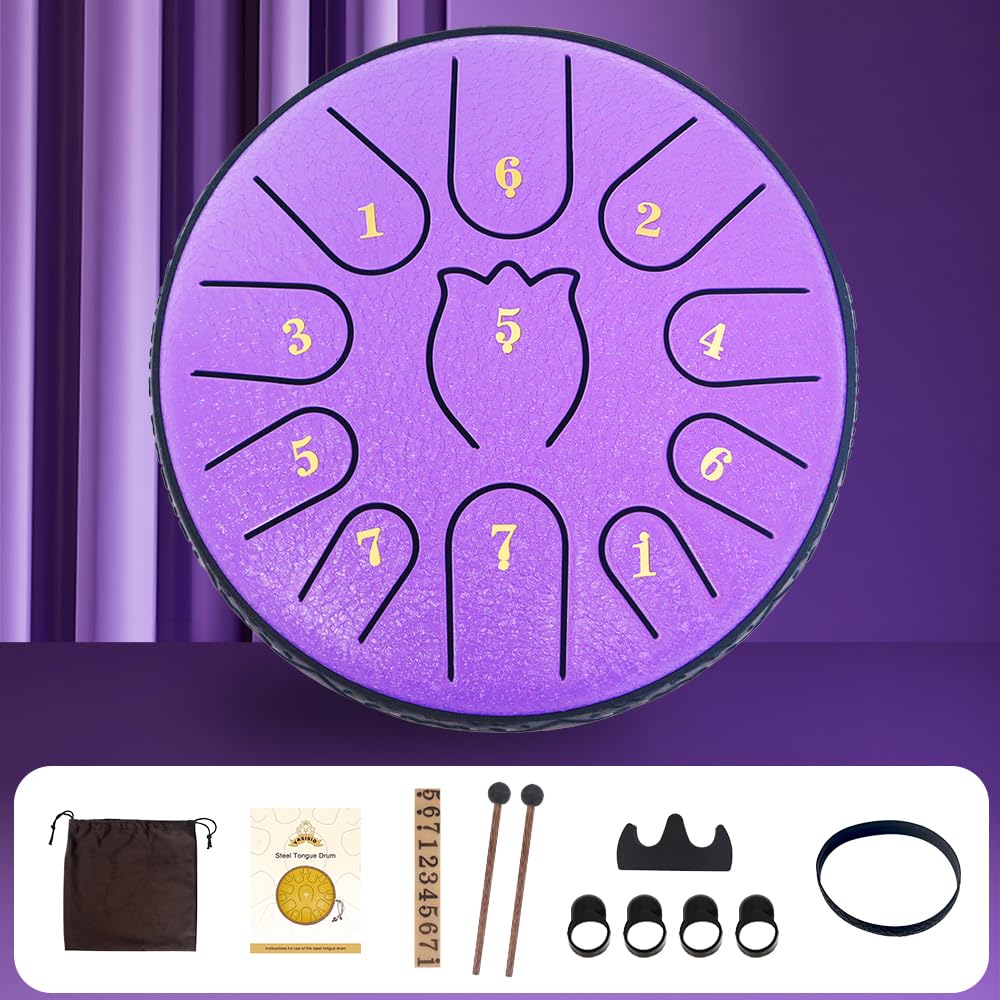Rain Drum For Outside Garden,Steel Tongue Drum 6 Inche 11 Note Steel Drums Rain Chime,Raindrop Drum,With Soft Bag,Music Book,2 M