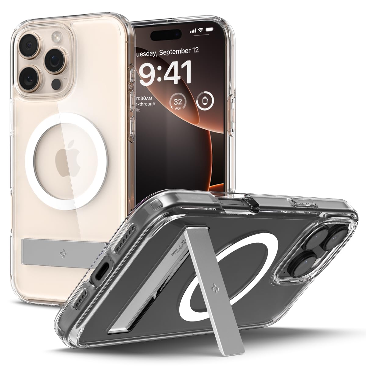 Spigen Ultra Hybrid S MagFit Designed for iPhone 16 Pro Case [Kickstand] [Anti Yellowing], Compatible with MagSafe - Crystal Cle