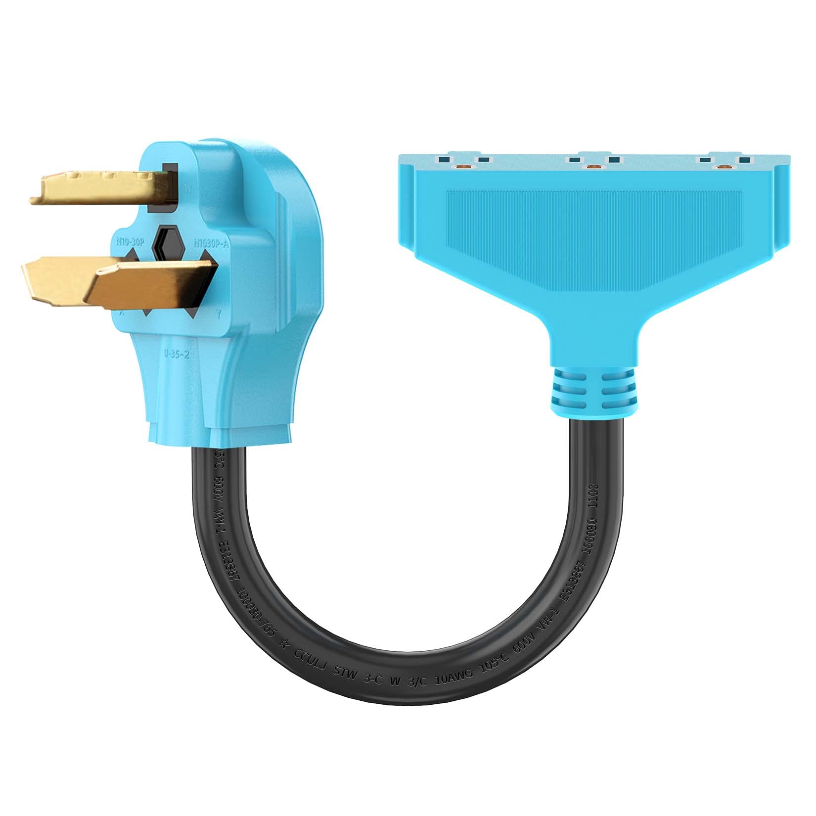 Circlecord 3 Prong 30 Amp To 110V Dryer Distribution Adapter Cord, Nema 10 30P Male To 3X 5 15R Household Outlet Female