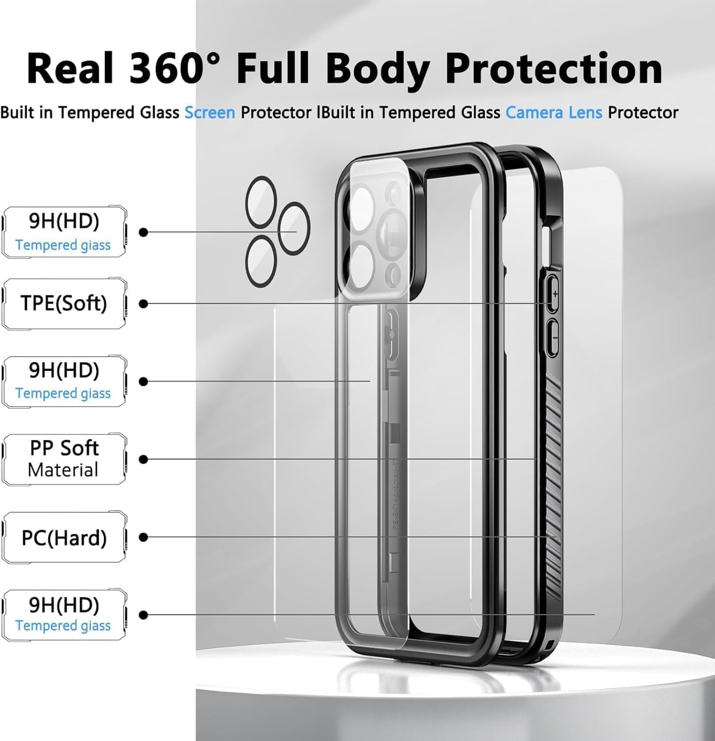 Moyac For Iphone 14 Pro Max Case. Ip68 Waterproof, Built-In Screen Protector & Glass Camera Protector, Full Body 360 Shockproof,
