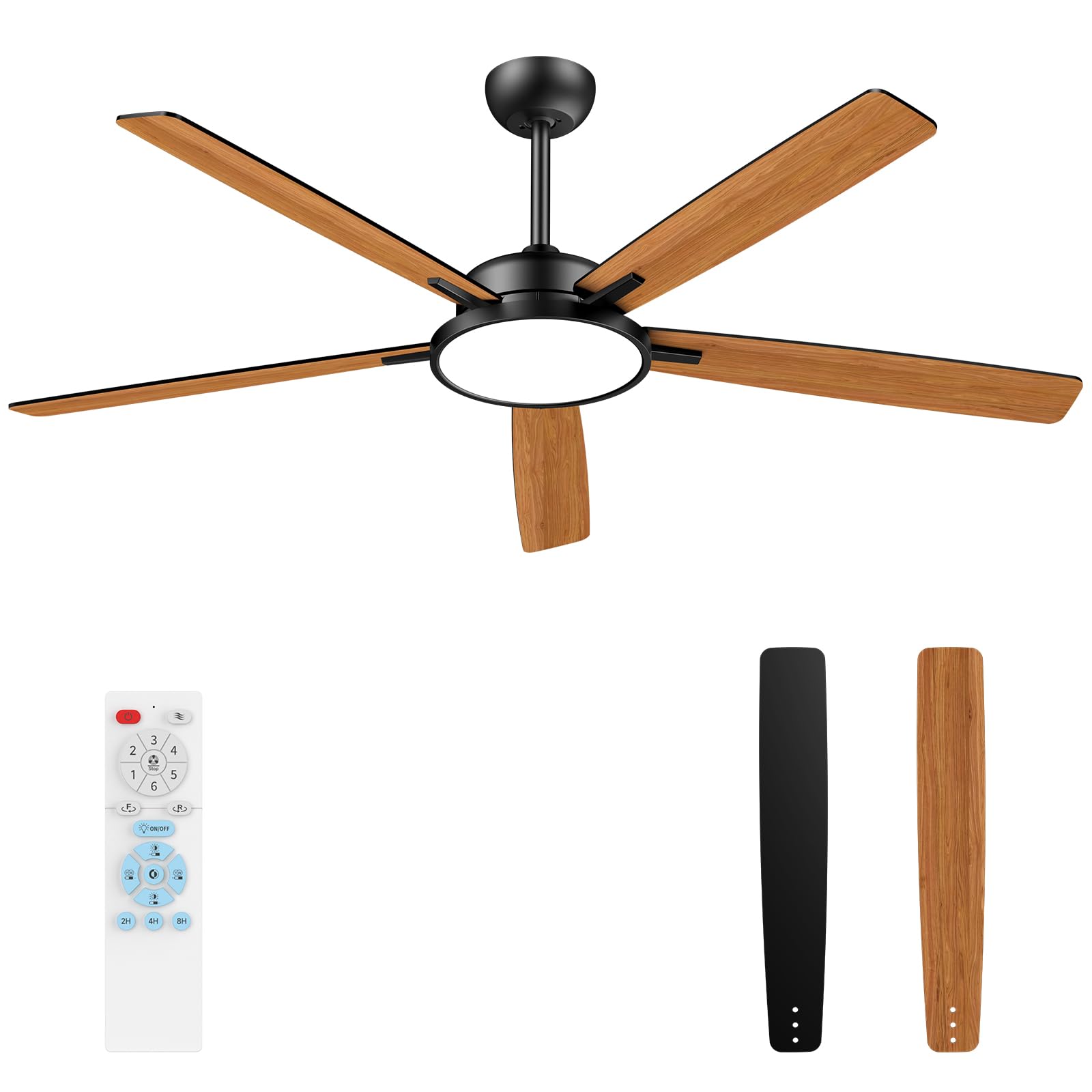 TALOYA Large Ceiling Fans with Lights and Remote, Reversible Quiet DC Motor, 6 Speeds, 3CCT, Dimmable, 62 inch Black Modern Ceil