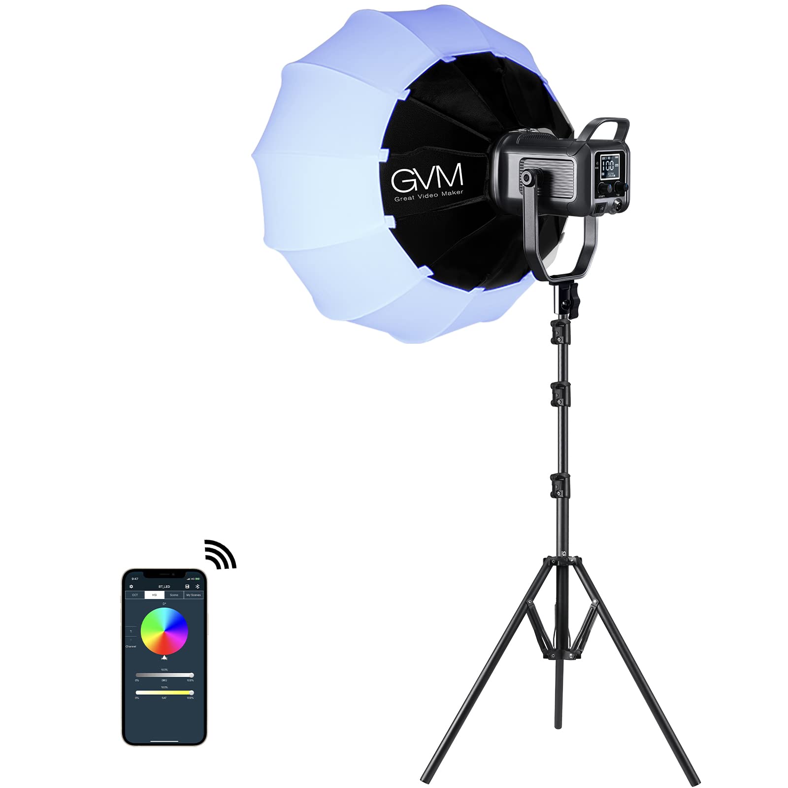 Gvm 150W Rgb Video Light Kit, 2700K~7500K Bi Color Led Video Light Photography Studio Lighting Kit With Lantern Softbox & Stand,