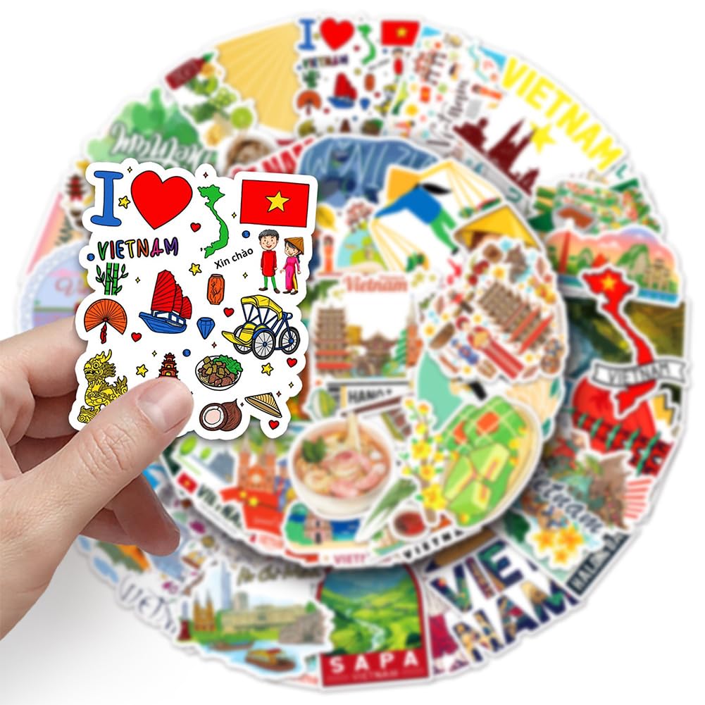 Vietnam Travel Stickers |50Pcs Vietnamese Waterproof Vinyl Decals For Bike Water Bottles Laptop Bicycle Refrigerator Cup Luggage