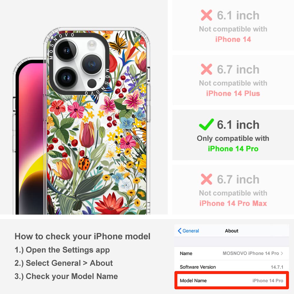 Mosnovo For Iphone 14 Pro Case, [Buffertech 6.6 Ft Drop Impact] [Anti Peel Off] Clear Shockproof Tpu Protective Bumper Phone Cas