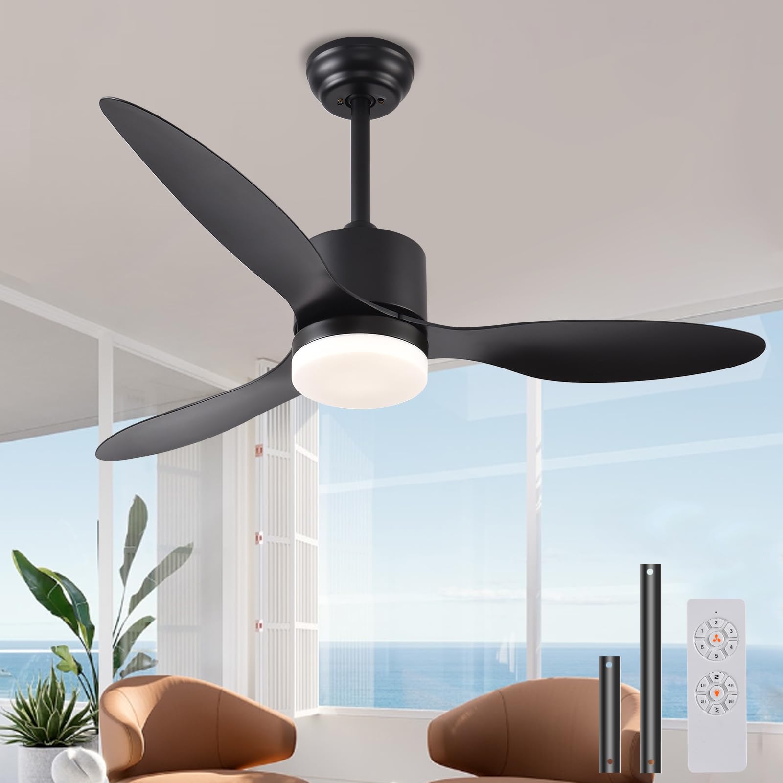 Ahawill Ceiling Fans With Lights,42'' Black Outdoor Ceiling Fan With Light And Remote Control,6 Speed,Reversible,Noiseless,3 Bla
