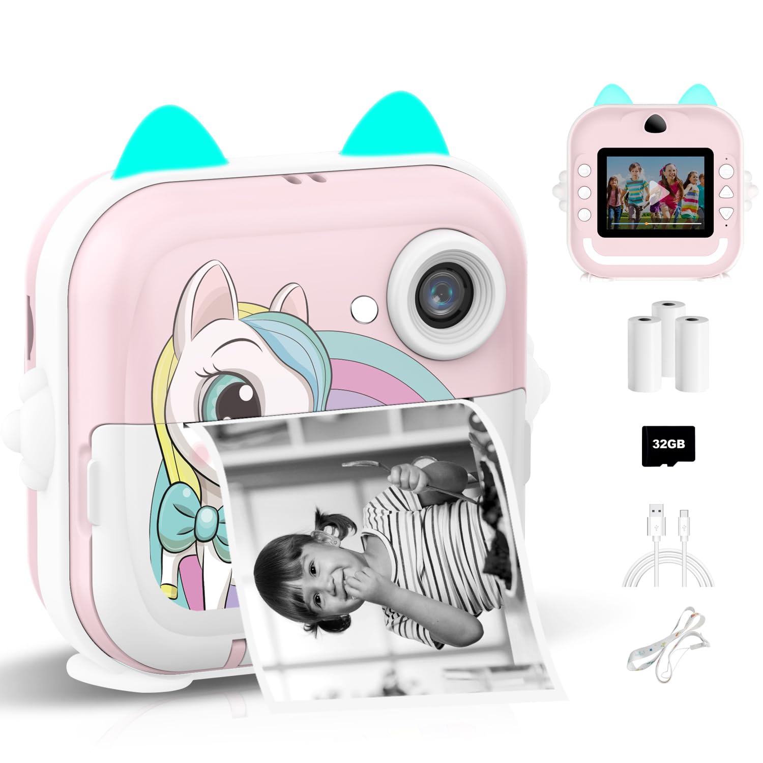 Instant Print Camera For Kids, Christmas Birthday Gifts For Girls Boys, Selfie Digital Camera With 1080P Videos, Portable Camera