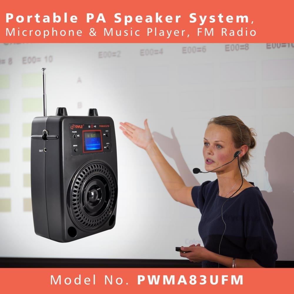 Pyle Portable Pa System, Wireless Microphone Kit, Compact Stereo System, Fm Radio, Lcd Display, Usb, Rechargeable Battery, Inclu