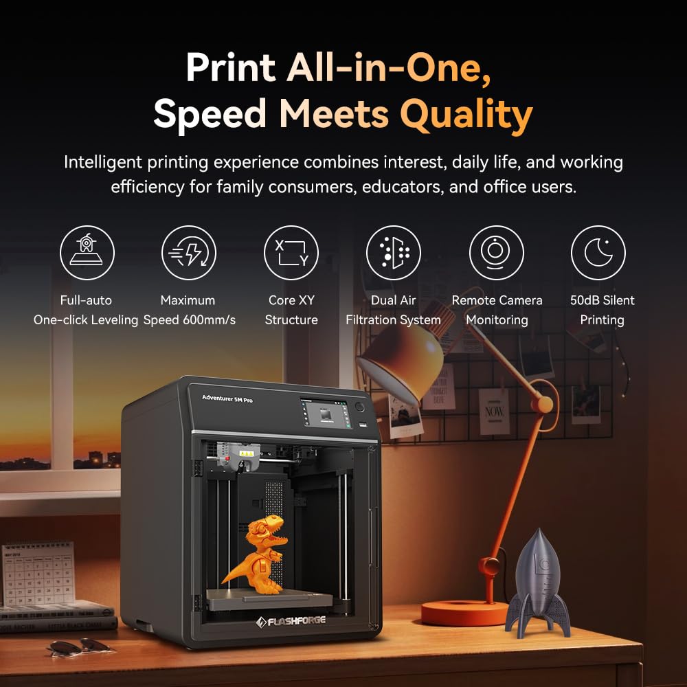 Flashforge Adventurer 5M Pro 3D Printer, One-Click Auto-Printing Max 600Mm/S High-Speed With 0.4/0.6Mm Nozzle Bundle, Corexy Str
