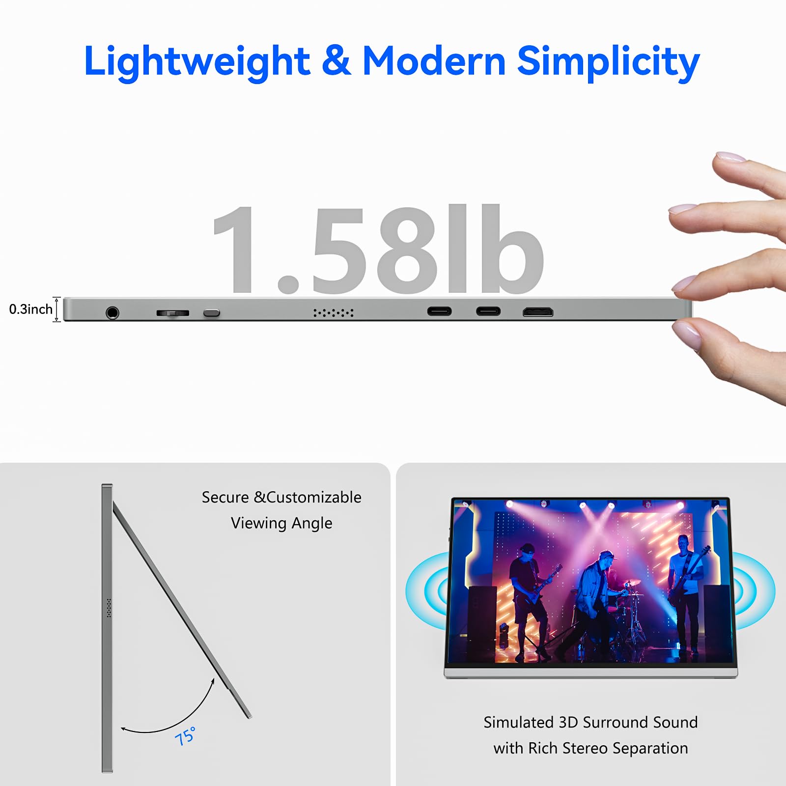 Veout 16 Inch Portable Monitor For Laptop, 1920X1200P Fhd Ips 16:10 External Screen, 100% Srgb Aluminum Stand, Usb-C/Mini Hdmi,