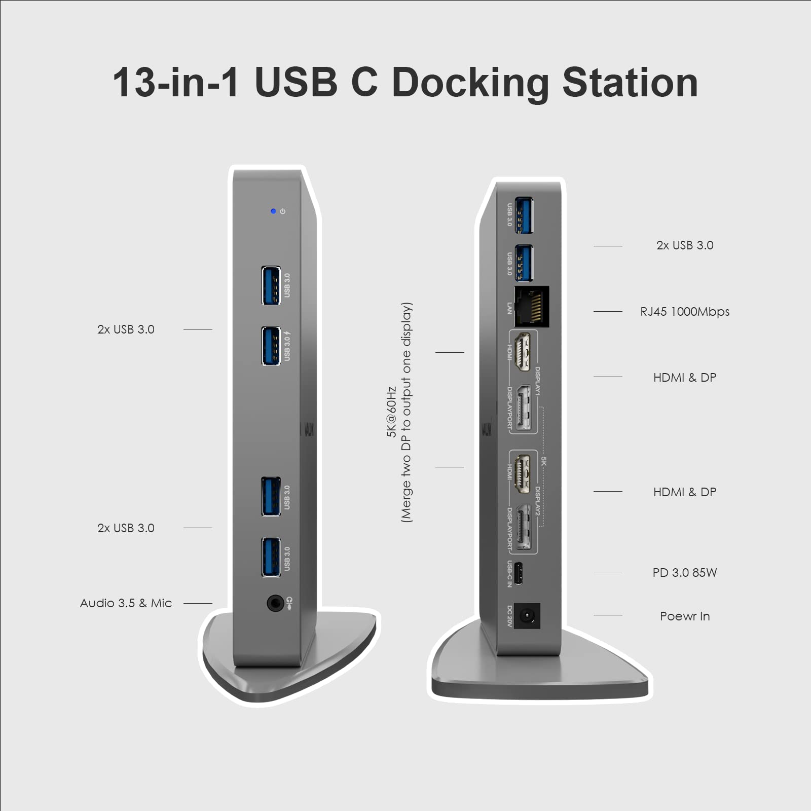 Wavlink Usb 3.0 Dual 5K/4K@60Hz Laptop Docking Station For Thunderbolt 4/3, Usb C/A Windows, Macos, Chromeos, Ubuntu 20.04,22.0 (2X Hdmi, 2X Display Port, Lan, 6 Usb 3.0, Audio)