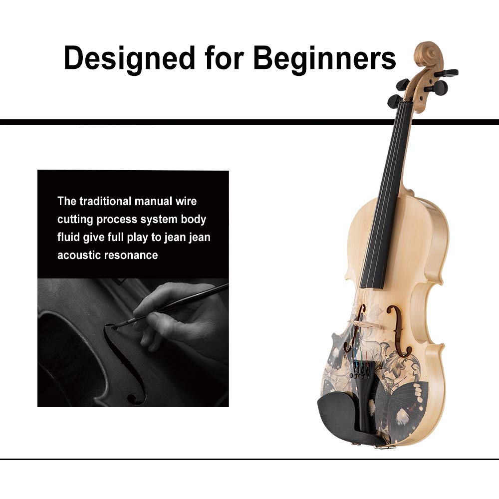 Aliyes Distinctive Artistic Violin Set Designed For Beginners/Students/Kids/Adults With Hard Case,Bow,Extra Strings (4/4/Full Si