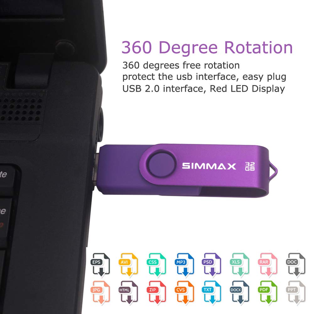 Simmax 32Gb Memory Stick Usb 2.0 Flash Drives Swivel Thumb Drive Pen Drive (32Gb Purple)