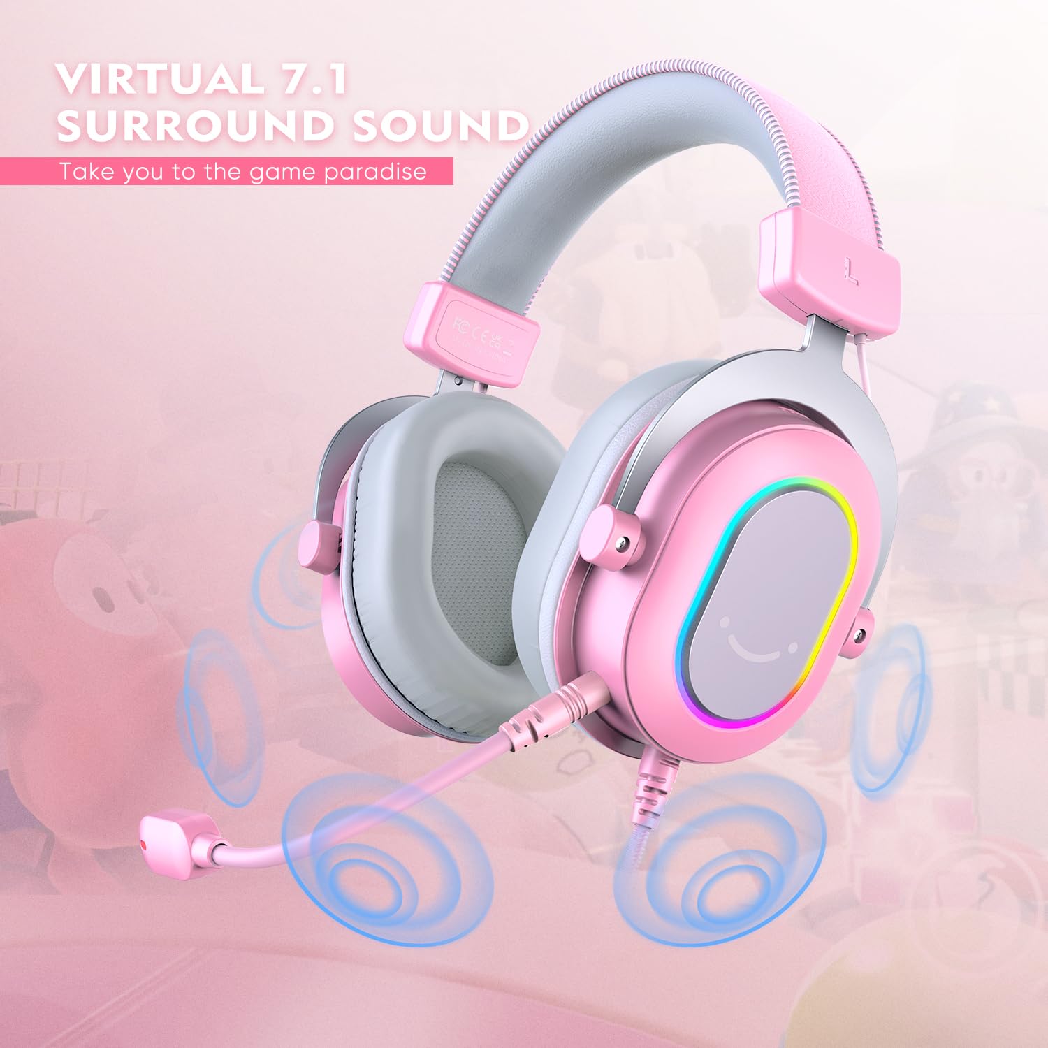 Fifine Pc Gaming Headset, Usb Wired Headset With Microphone, 7.1 Surround Sound, In-Line Control, Computer Rgb Over-Ear Headphon