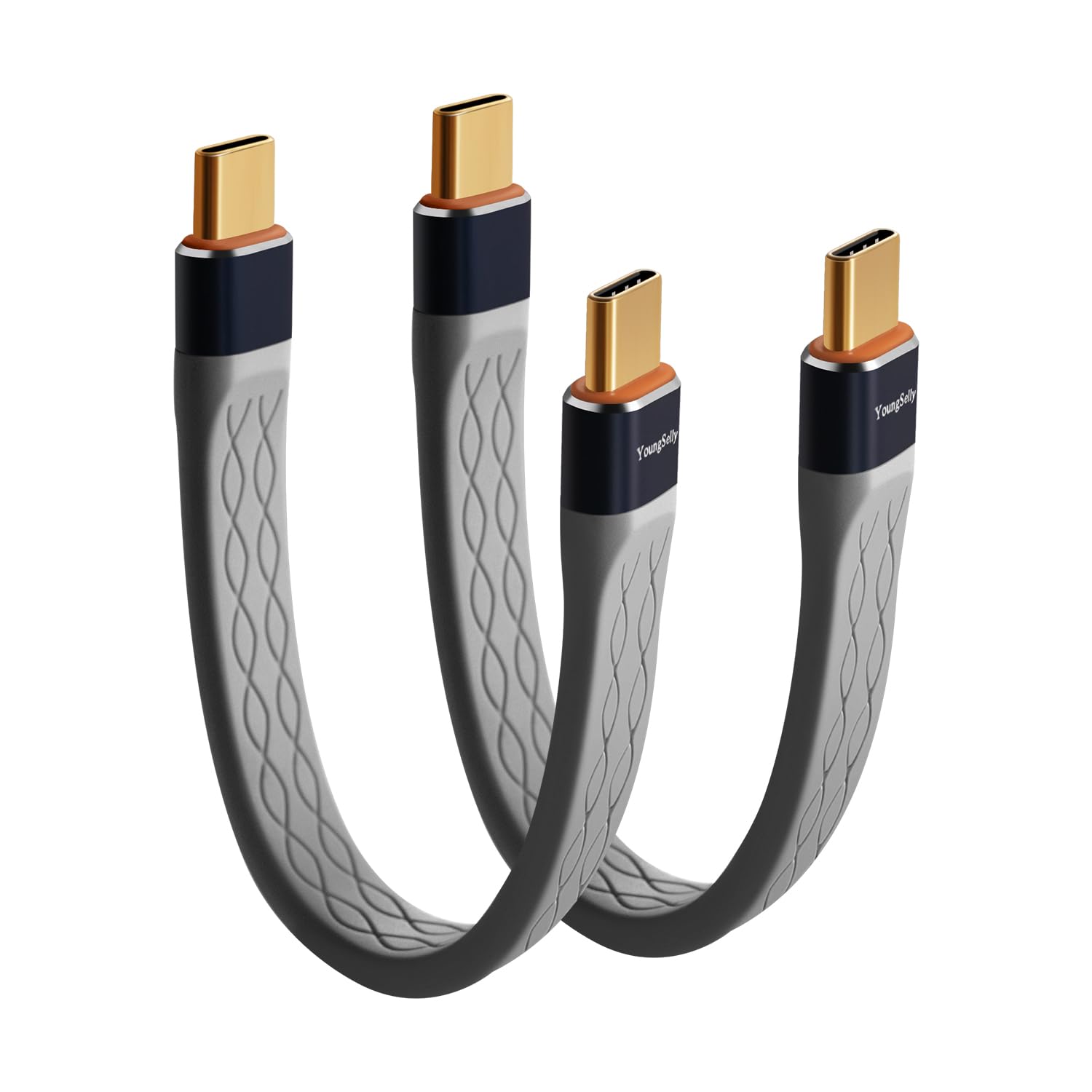 Youngselly 2Pack Male To Male 0.4Ft Usb C Flex Adapter, Compatible With Thunderbolt 4/3, Usb4/3, Support 240W Fast Charging, 8K Display, 40Gbps Data Transfer.
