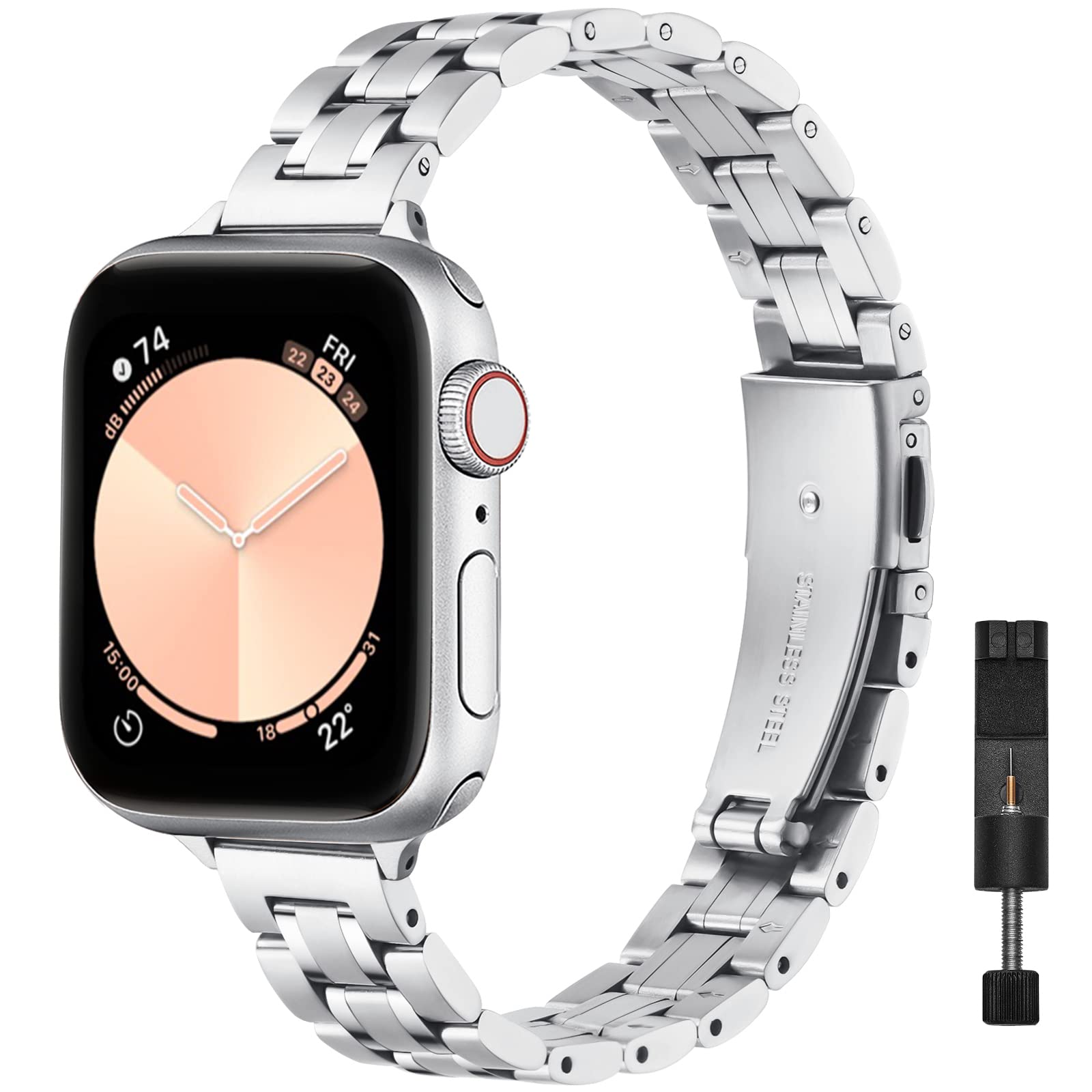 Stiroll Thin Replacement Band Compatible For Apple Watch 38Mm 40Mm 41Mm 42Mm 44Mm 45Mm 46Mm 49Mm, Stainless Steel Metal Wristban