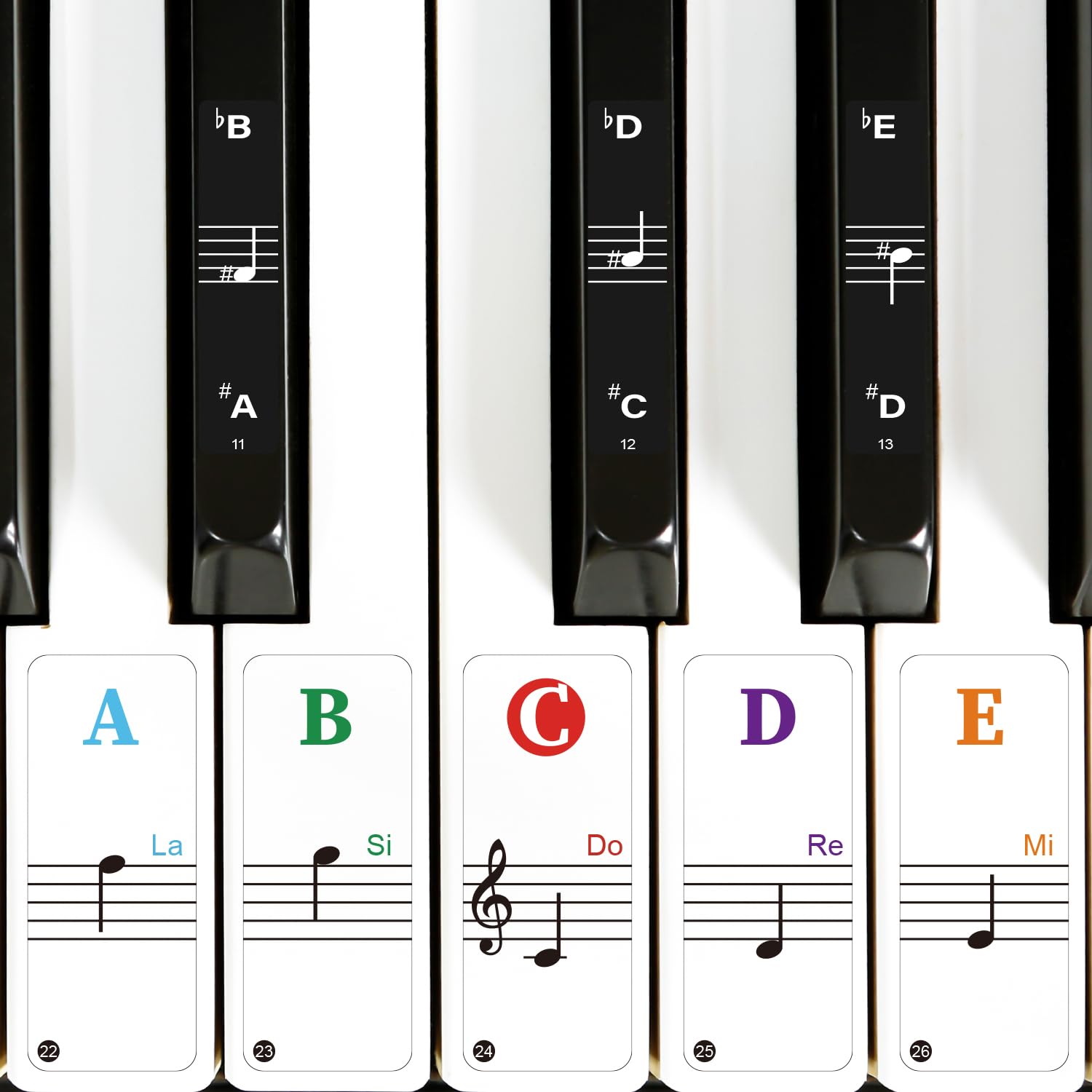 Piano Keyboard Stickers, Removable Colorful Piano Keyboard Note Labels For 88/61/54/49 Key, Transparent Large Bold Letter Piano