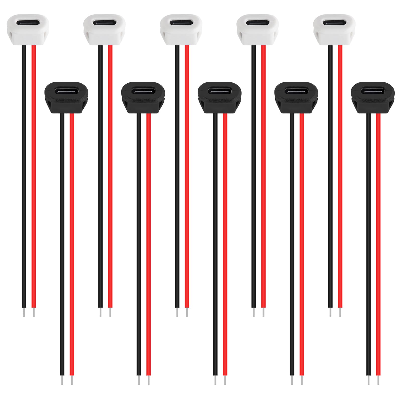 Xiitia 10Pcs Type C Female Chassis Waterproof 2P Solder Wire Type Usb C Pigtail Cable Extension Power Cable Usb C Plug To 2 Pin