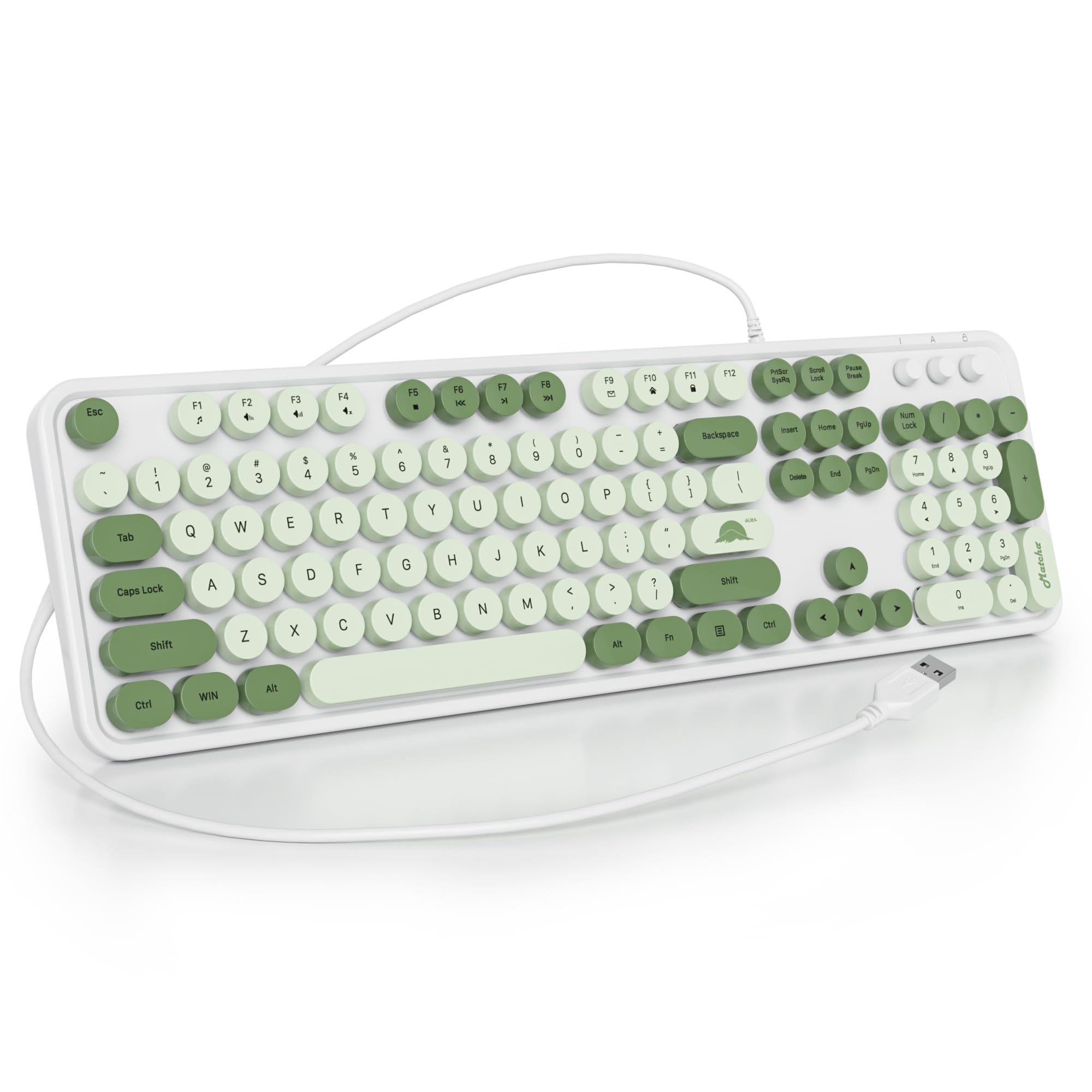 Ussixchare Wired Typewriter Keyboard Full Size Green Matcha Keyboard Retro Computer Keyboard With Round Keycaps For Windows Lapt