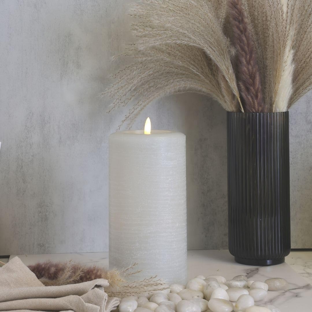 Lumipur Signature Natural Glow Flickering Flameless Led Wax Pillar Candle (4'' X 8'', Gray Fog)