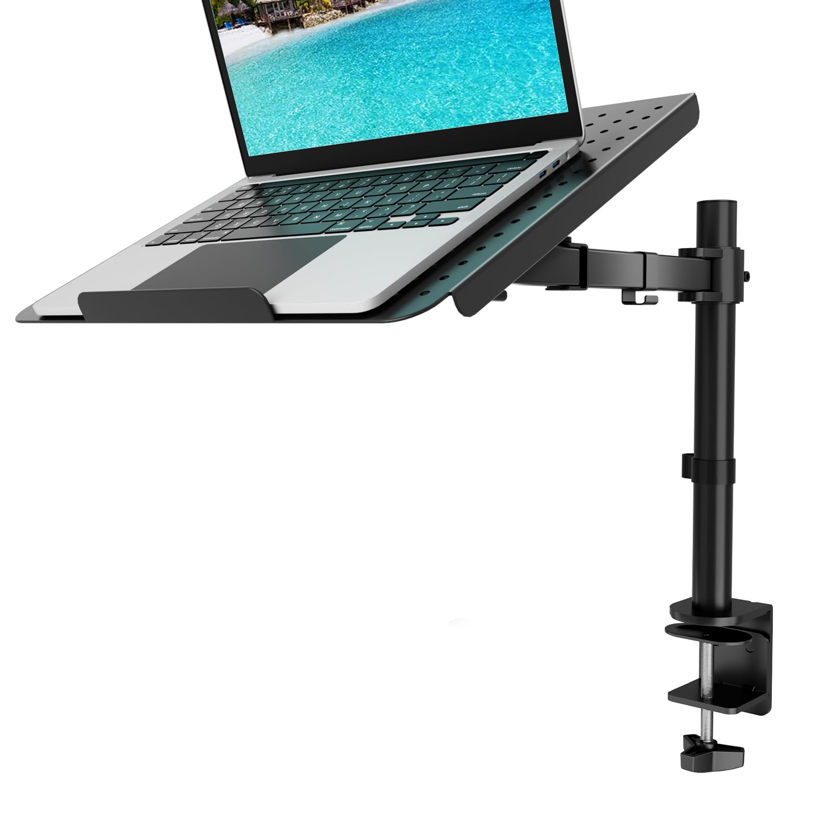 Wali Laptop Tray Desk Mount For 1 Laptop Notebook Up To 17 Inch, Fully Adjustable, 22 Lbs Capacity With Vented Cooling Platform