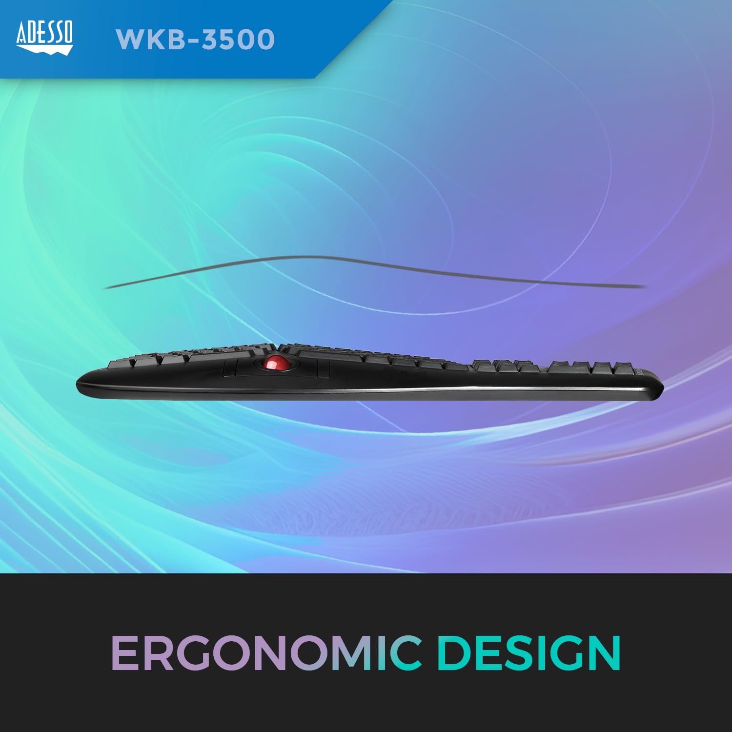 Adseeo Tru For 3500 2.4Ghz Wireless Ergonomic Trackball Keyboard For Win 8/7/Vista/Xp (Wkb 3500Ub), Black