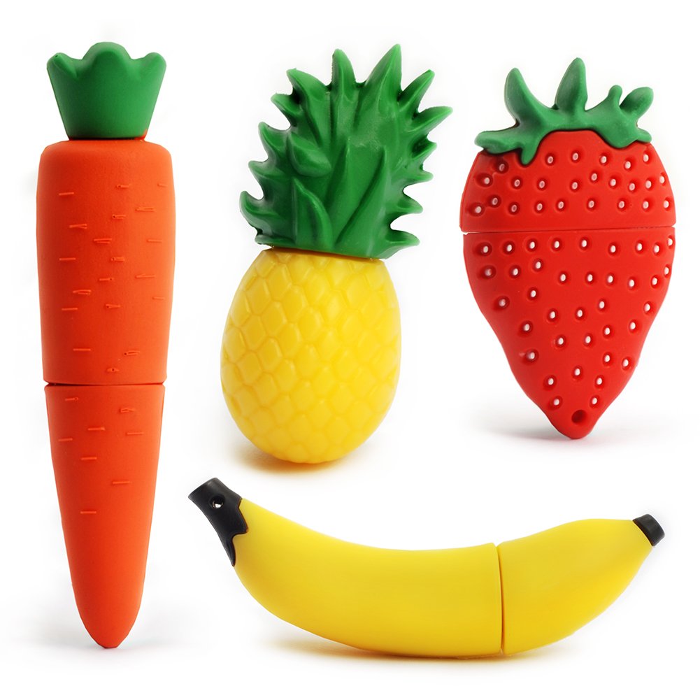 LEIZHAN 4X16GB Fruits USB Flash Drive Cute USB Thumb Drive Memory Stick Pineapple Carrot Banana Strawberry Pen Drive Gift Data S