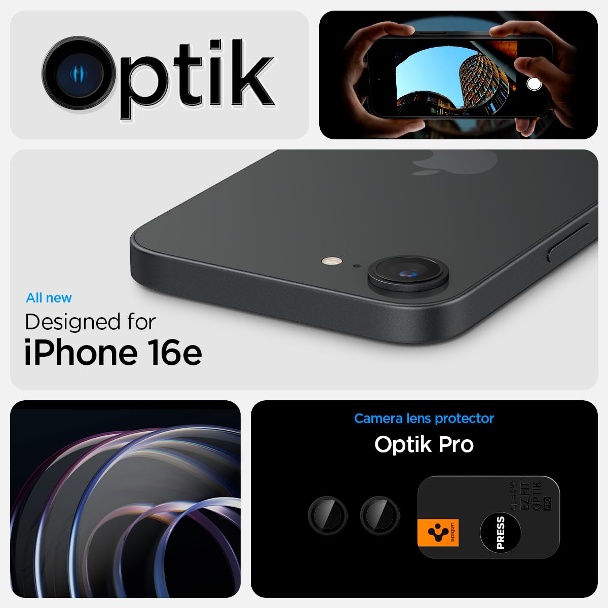 Spigen Camera Lens Screen Protector [Glastr Optik Pro] Designed For Iphone 16E - Black [2 Pack]