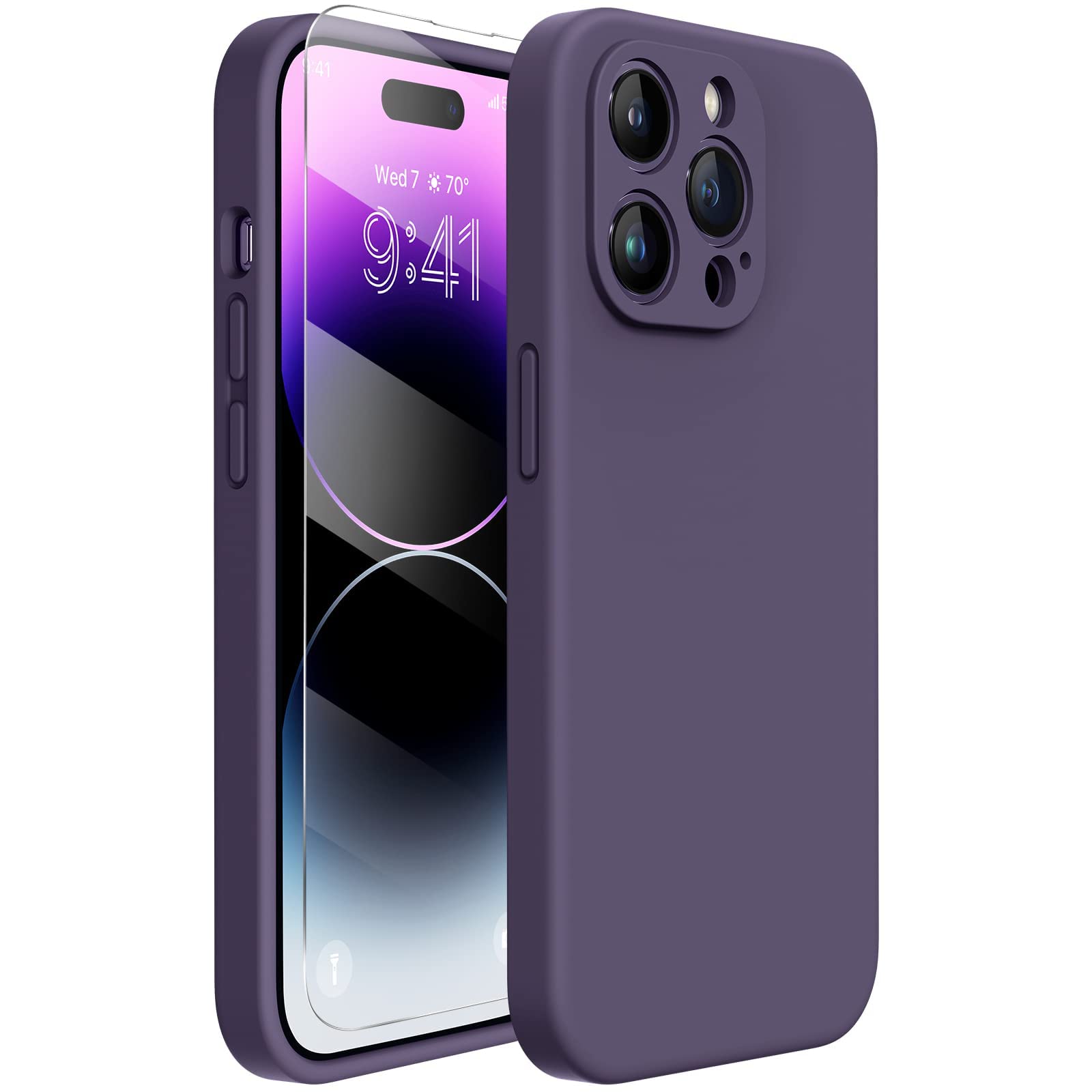 Miracase Designed For Iphone 14 Pro Case, With Tempered Glass Screen Protector, [Upgraded Camera Protection], Shockproof Liquid 