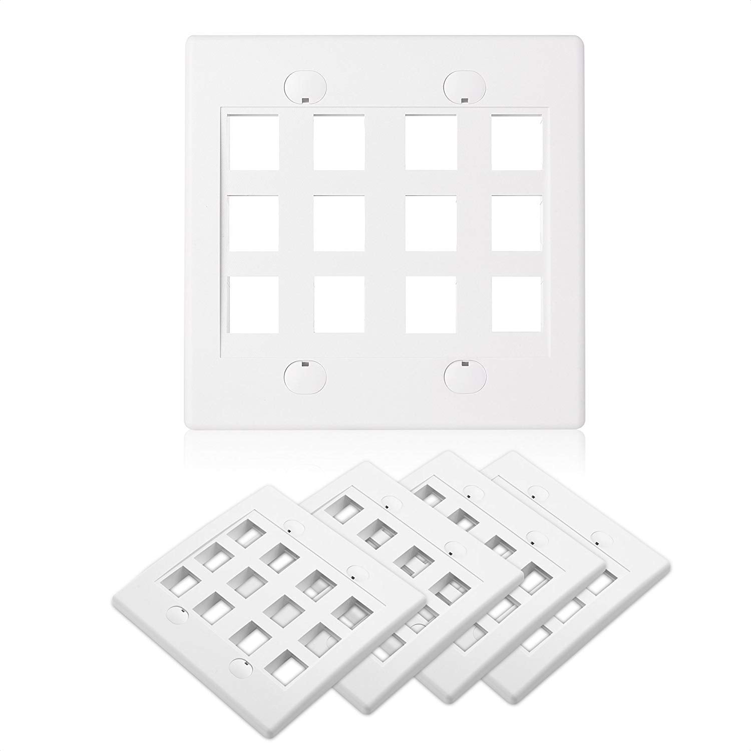 Cable Matters Ul Listed 5 Pack 12 Port Keystone Wall Plate (Cat6, Cat5E Ethernet Wall Plate) In White