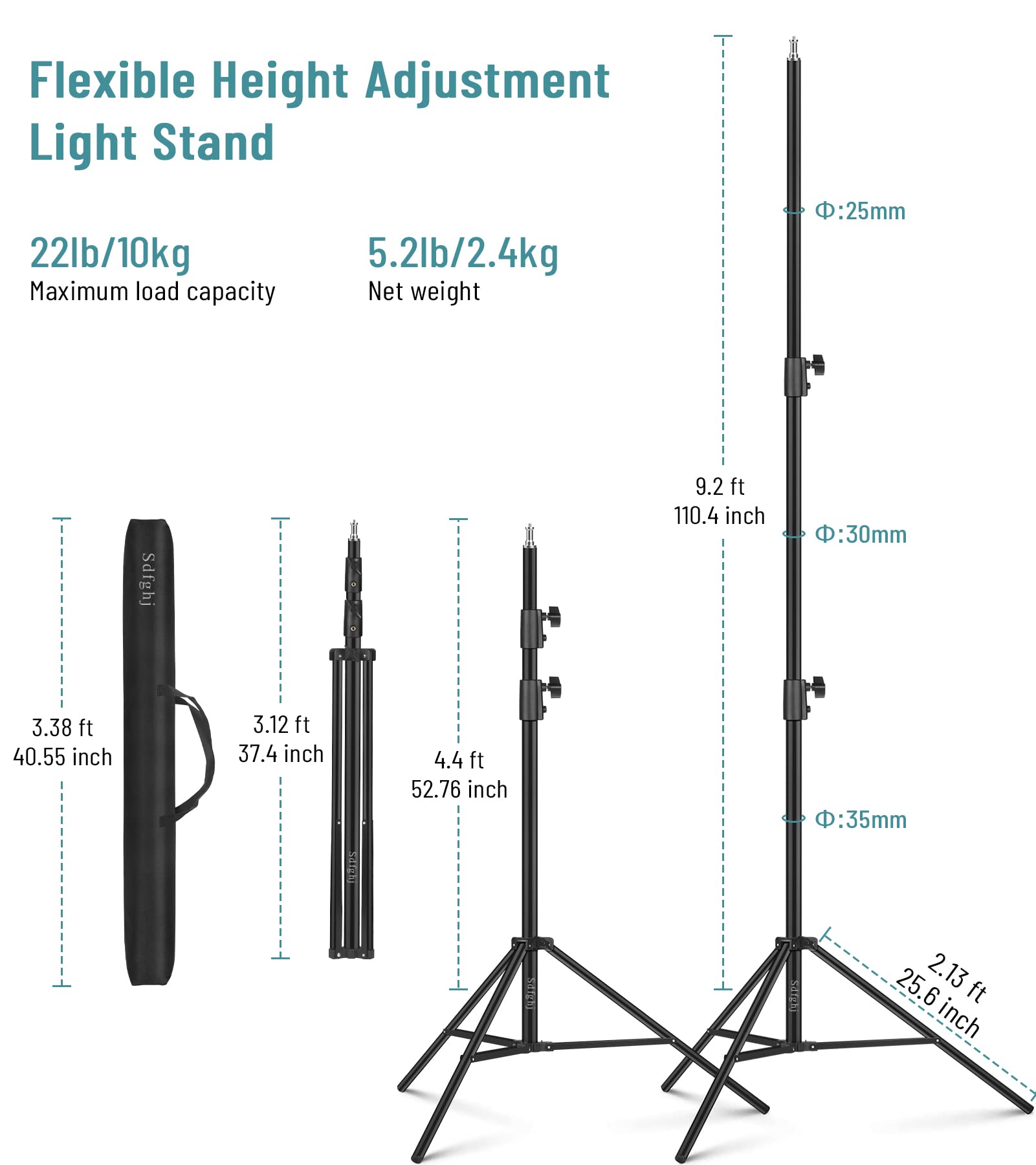 2 Pack Heavy Duty 9.2 Feet/110'' Light Photography Tripod Stand, Aluminum Spring Cushioned Lighting Stand With Carry Bag For Rel