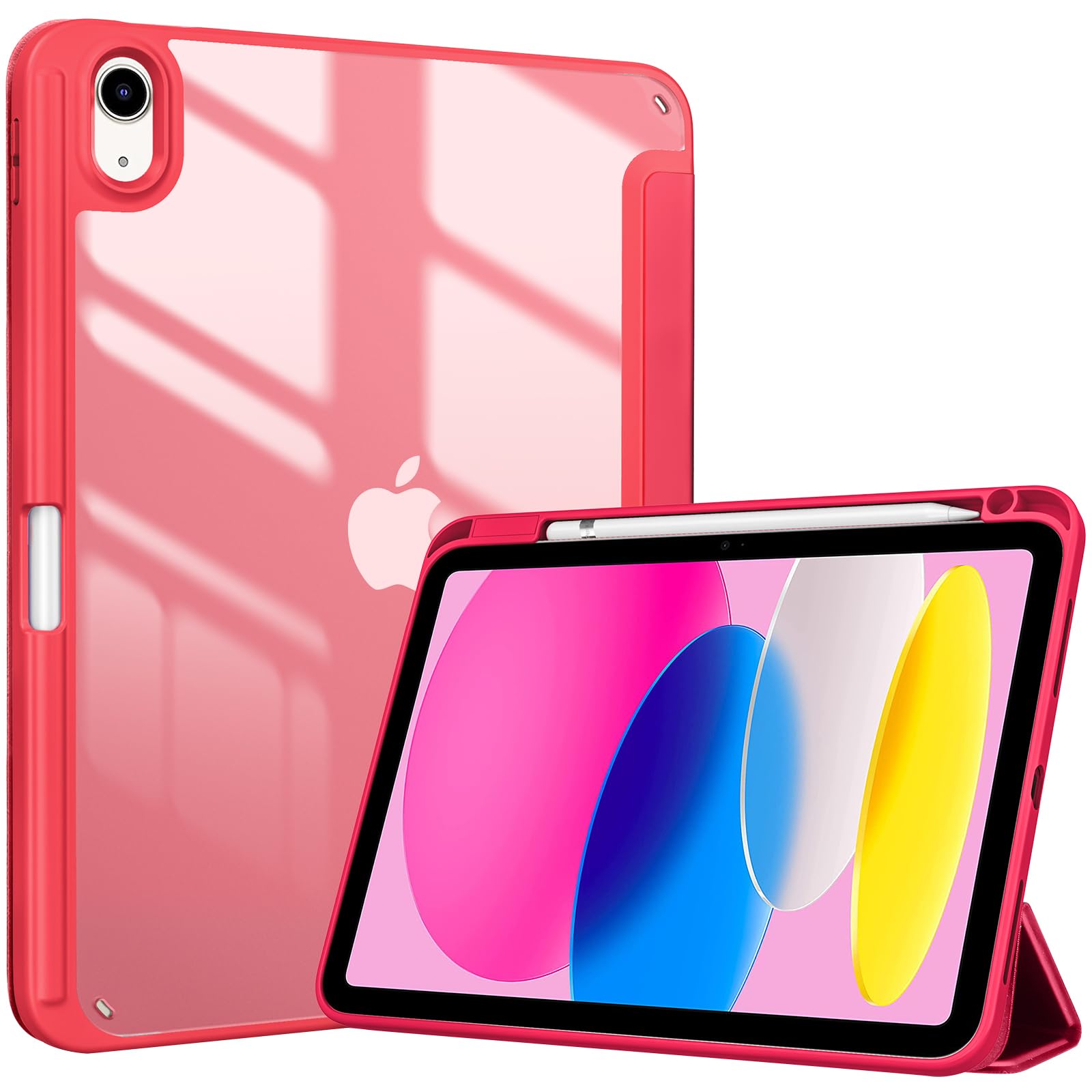 Procase For Ipad (A16) 11Th Generation 11 Inch 2025/10Th Generation 10.9 Inch 2022 Case With Pencil Holder, Hybrid Ipad 11 10 Case With Clear Back, Supports Auto Wake/Sleep  Red